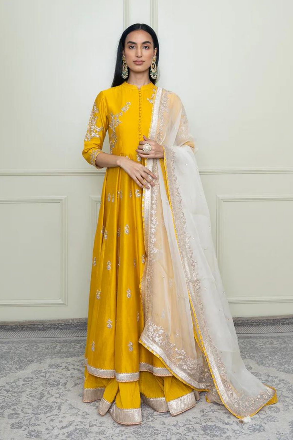 Glaze mustard- taveshi anarkali set