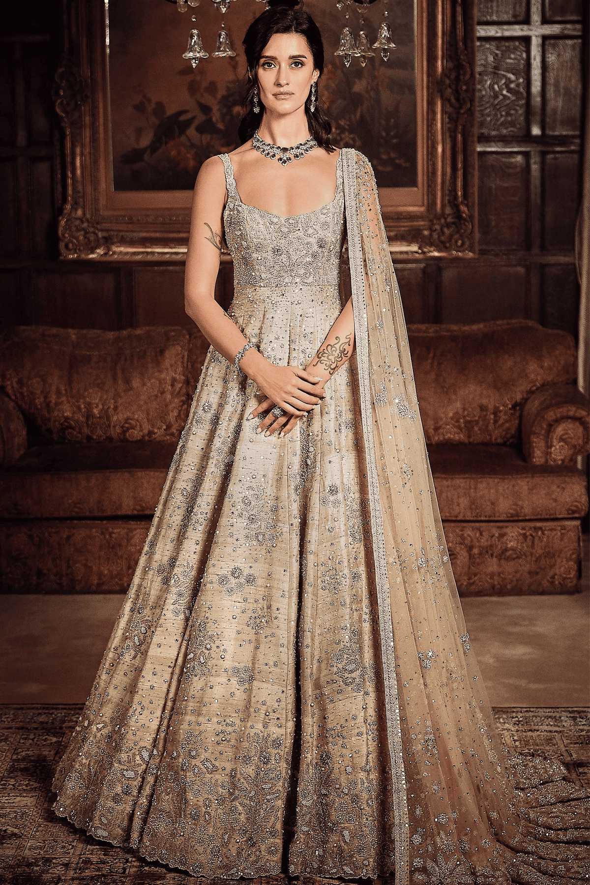 Starlight Mogra Gown With Dupatta