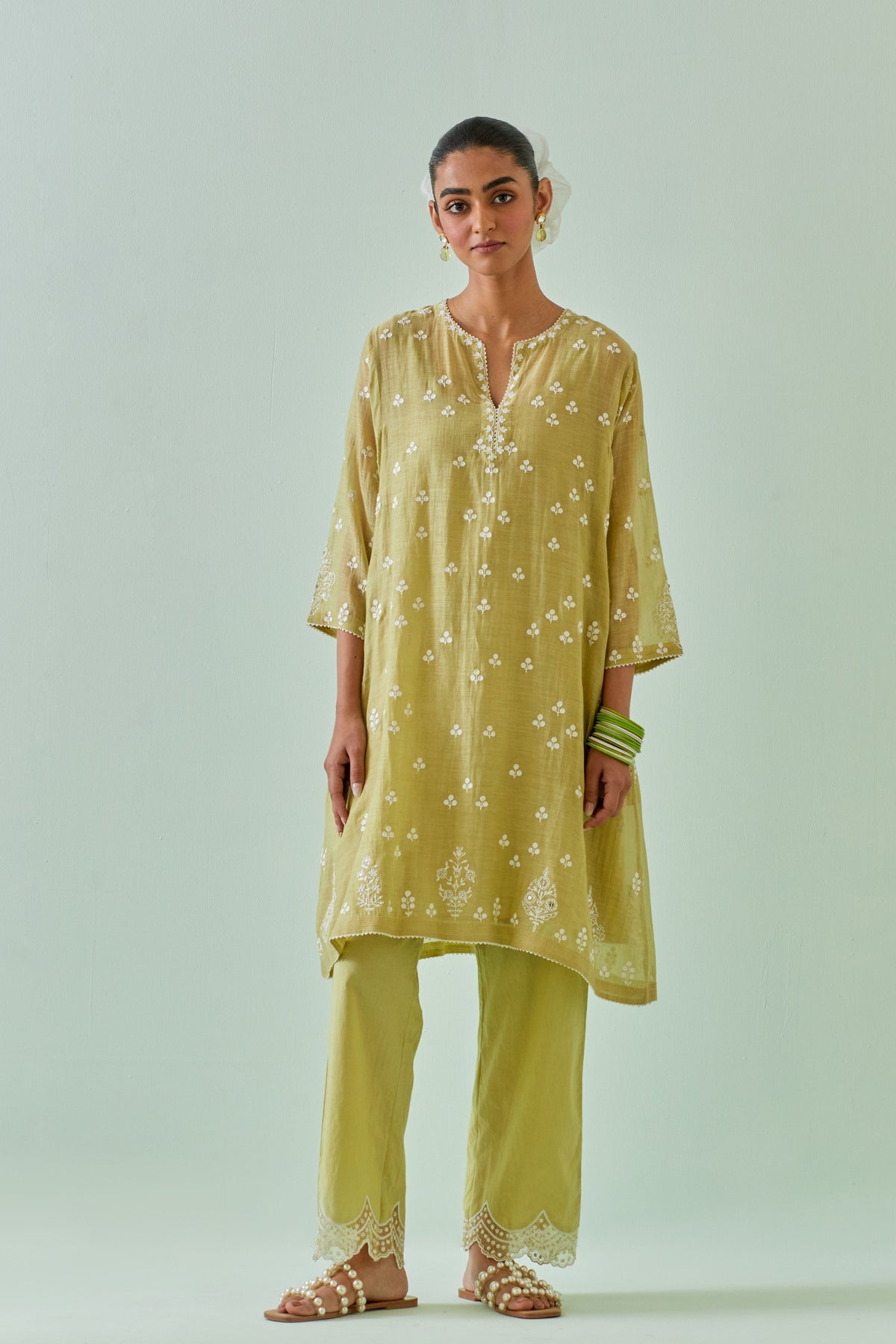 Green Kalidar Embroidered Kurta Set