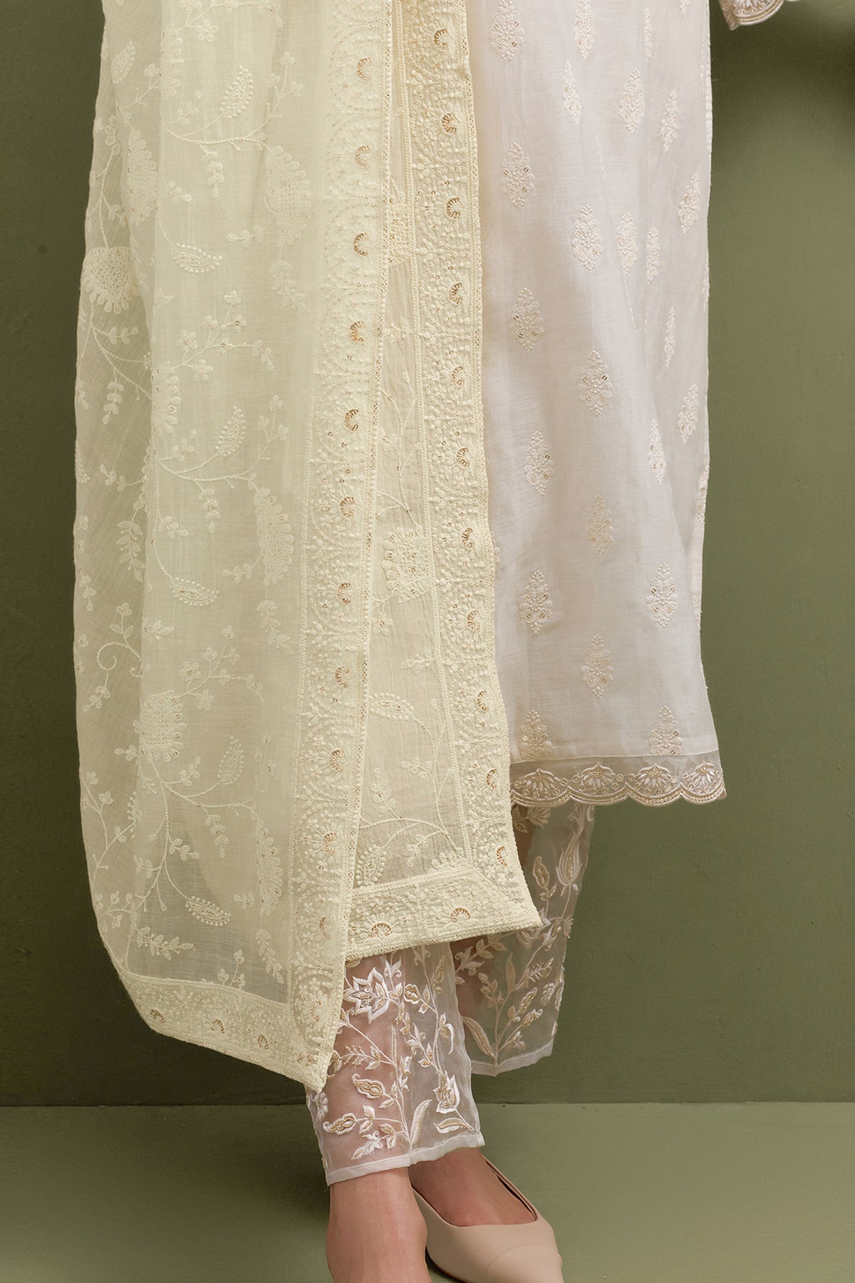 Ivory Embroidered Set With Dupatta