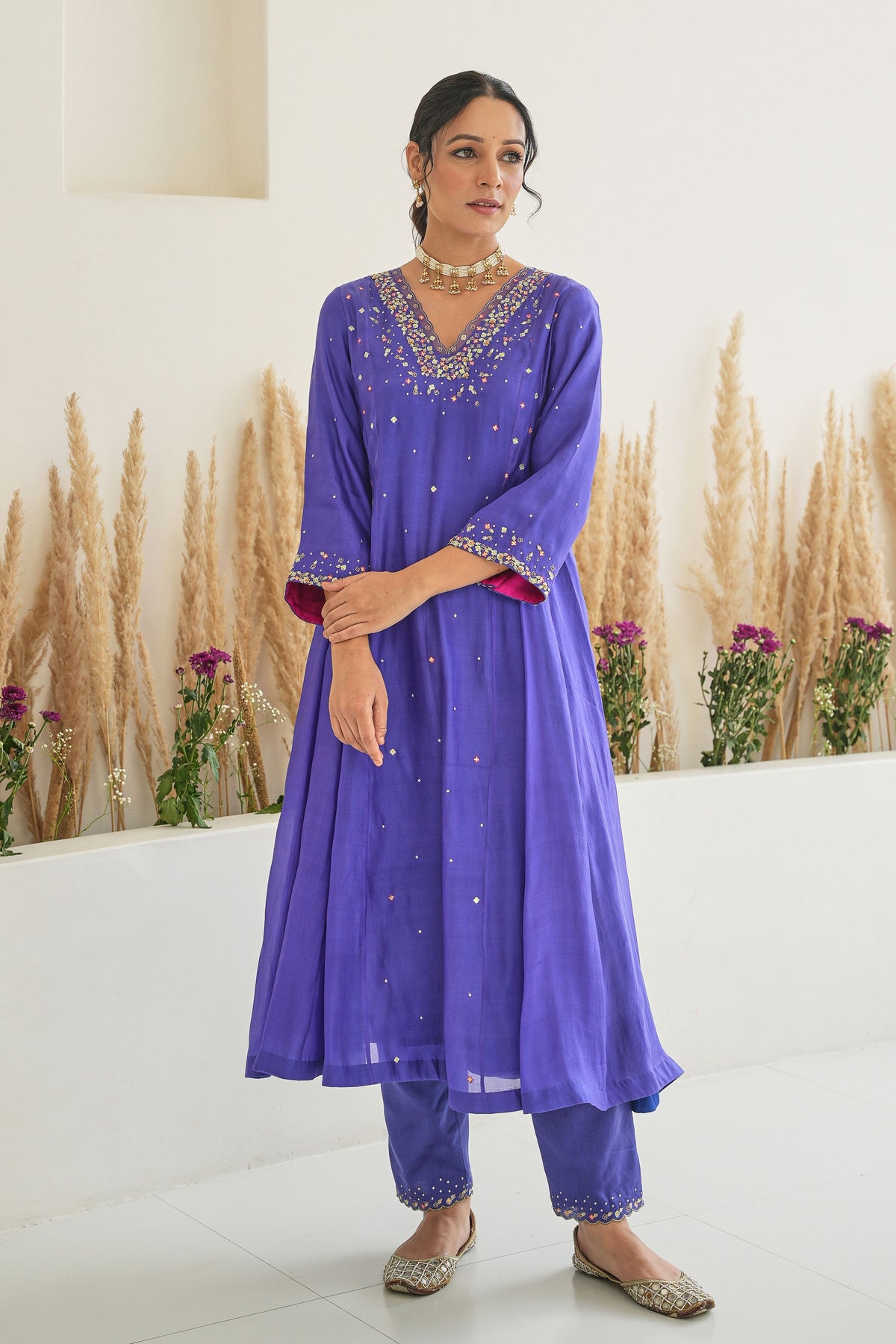 Feeha Anarkali Set in Purple With Dupatta