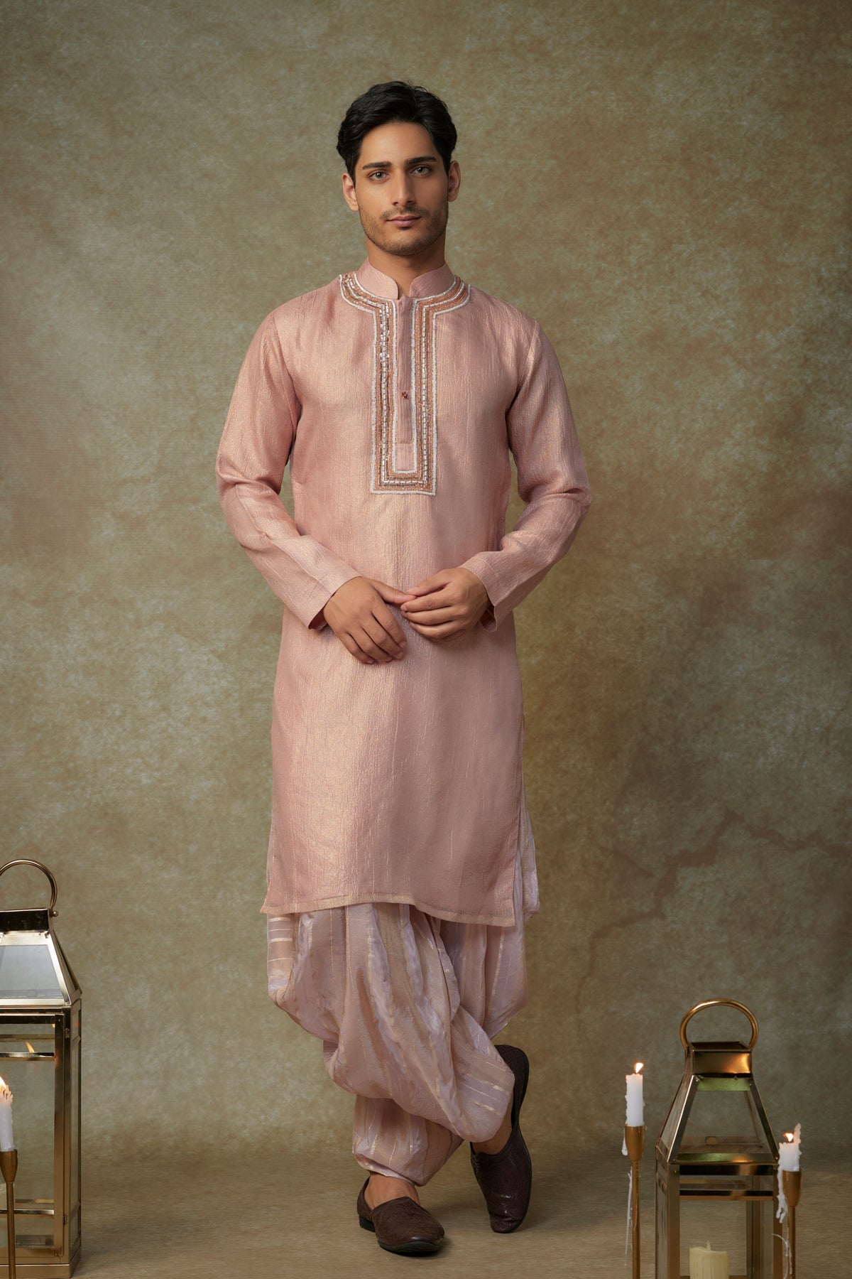 Peach Embroidered Kurta With Pants