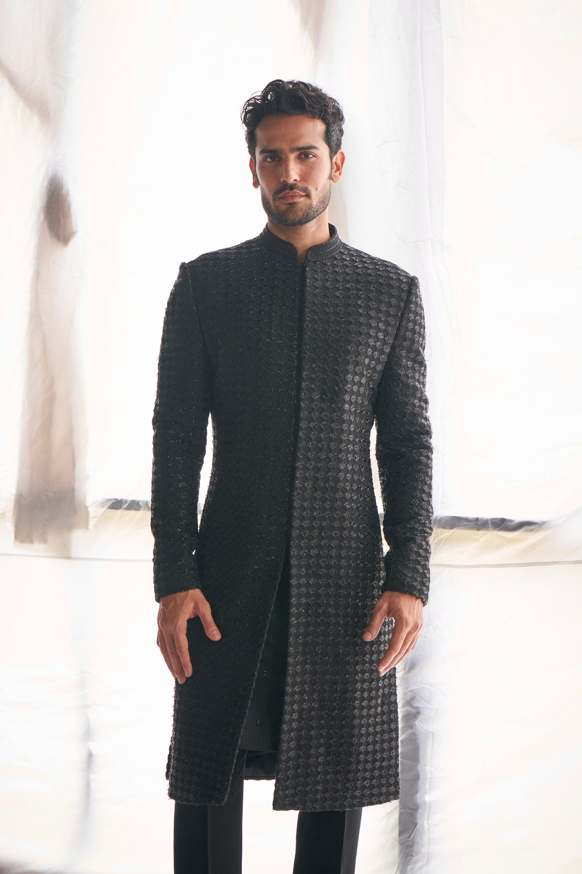 Black Fish Scale Sherwani