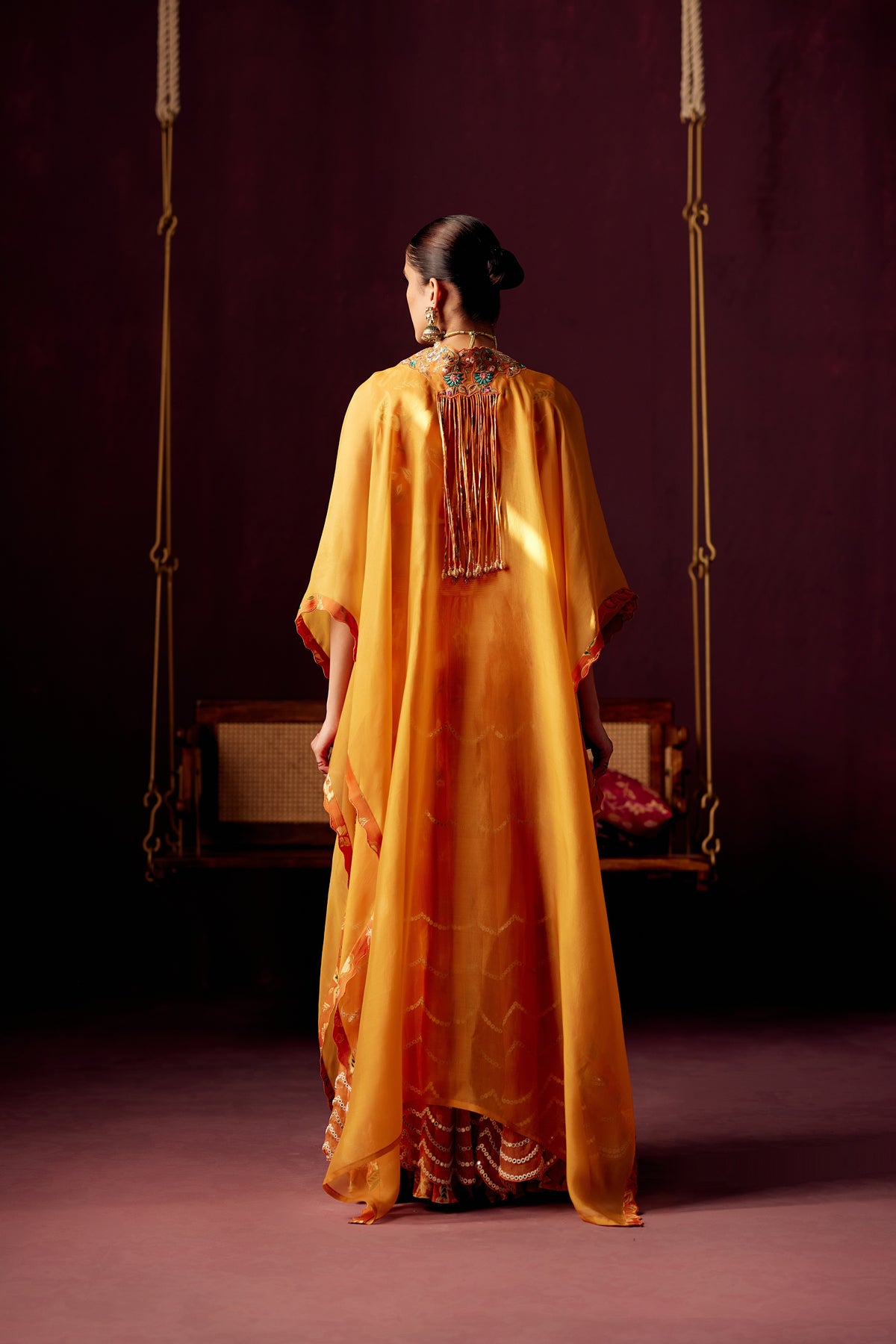 Burnt Orange Layered Lehenga Set