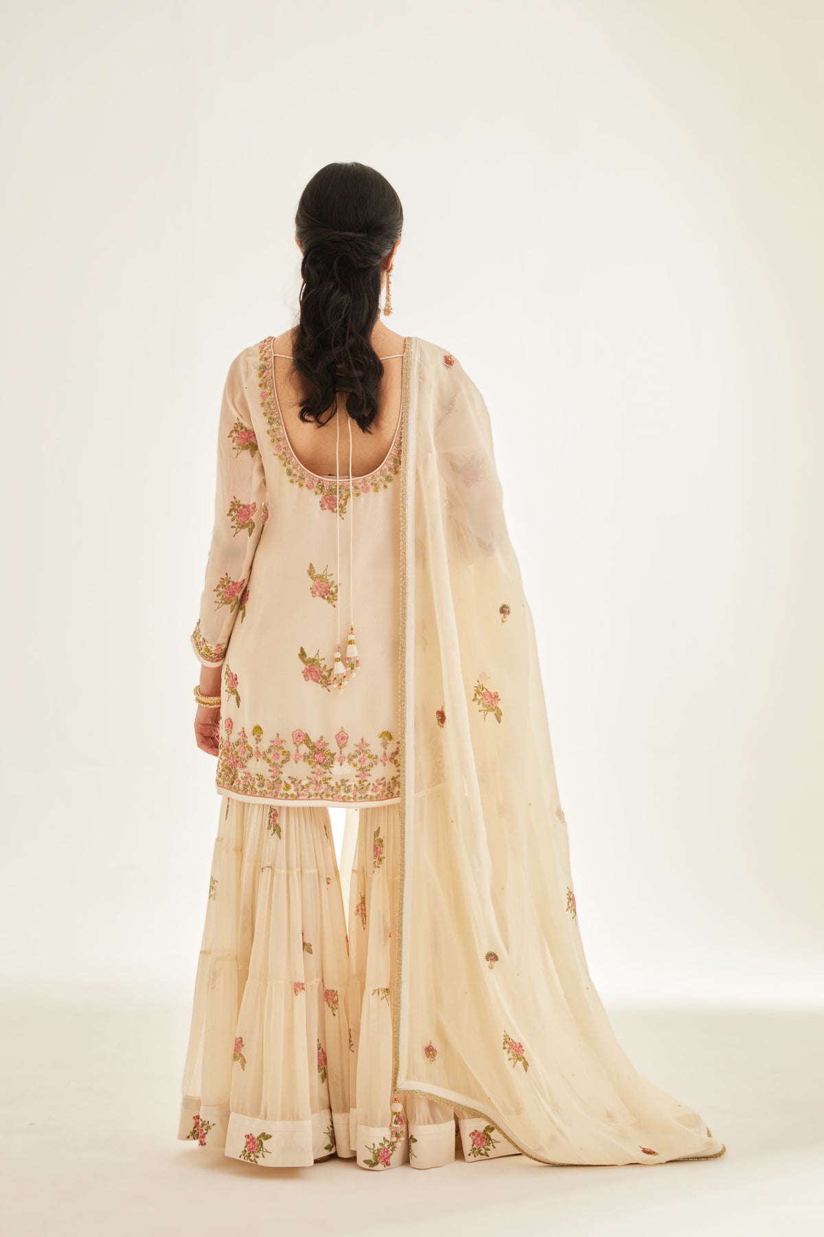 White Block Printed Embroidered Sharara Set