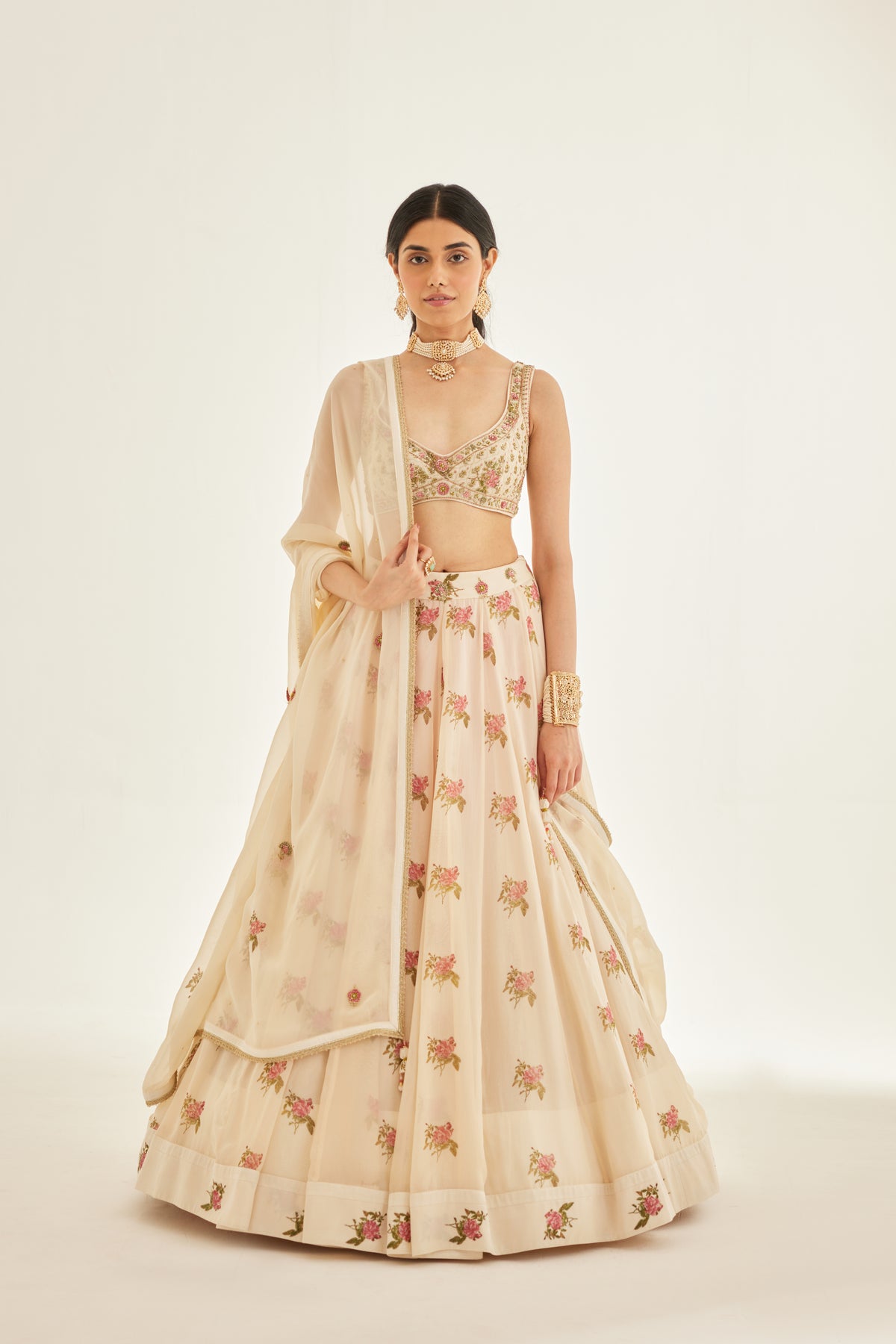 Block Printed Embroidered Lehenga Set