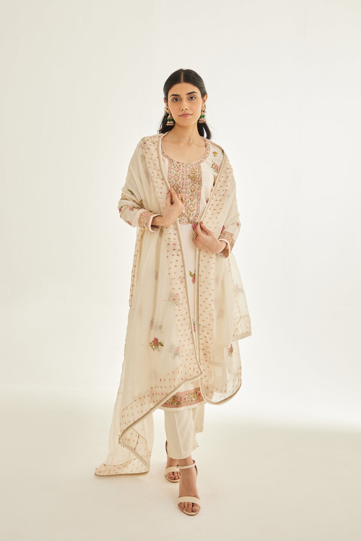 White Chanderi Kurta Set