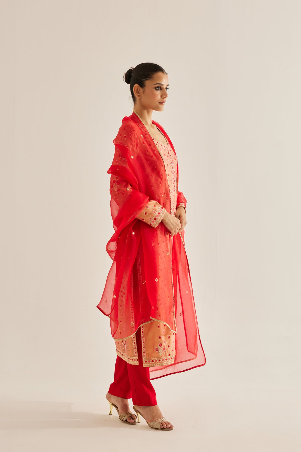 Coral Red Kurta Set