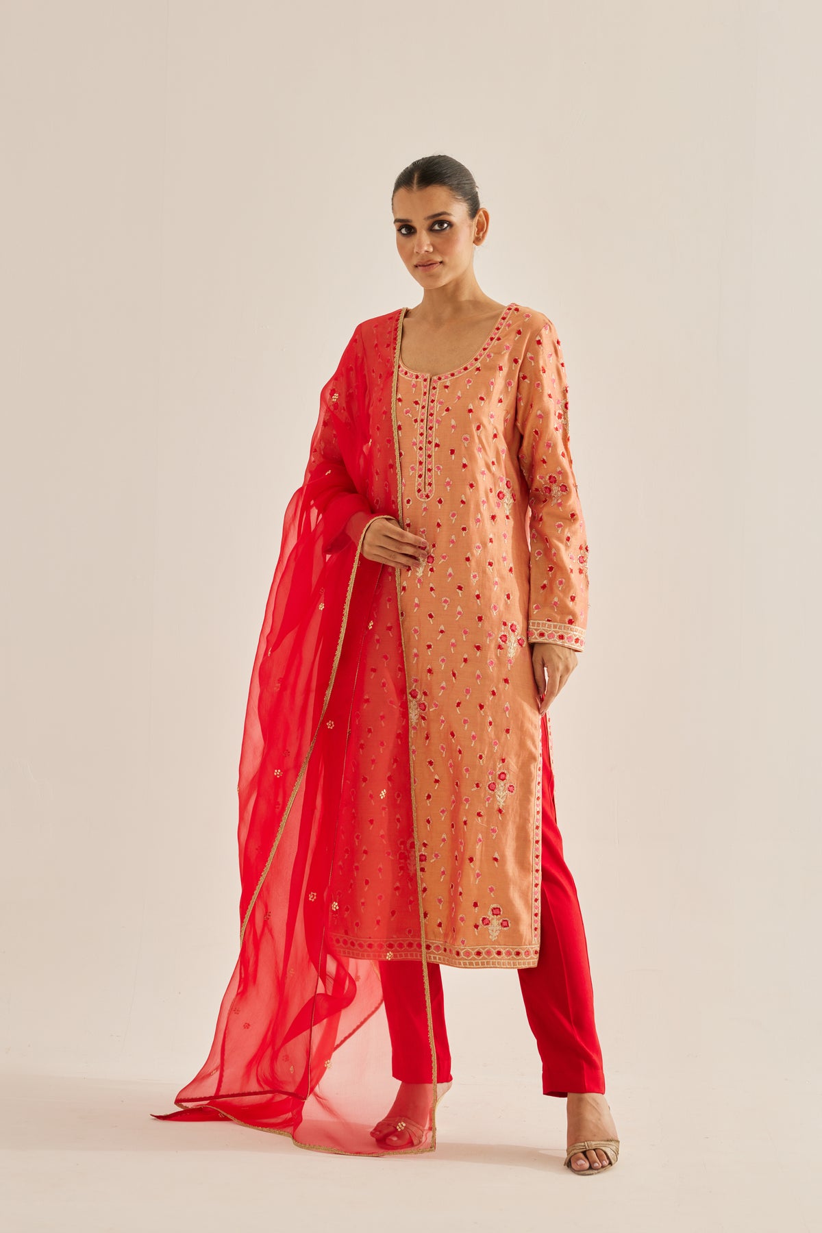 Coral Red Kurta Set