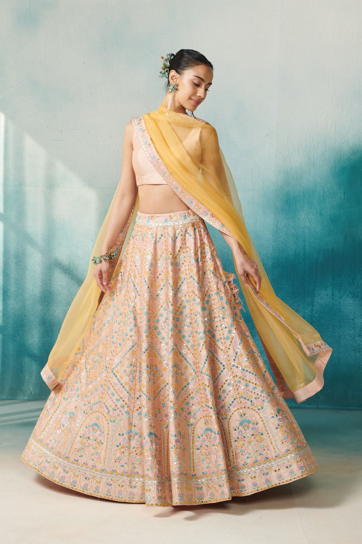 Peach Lehenga Jacket Set