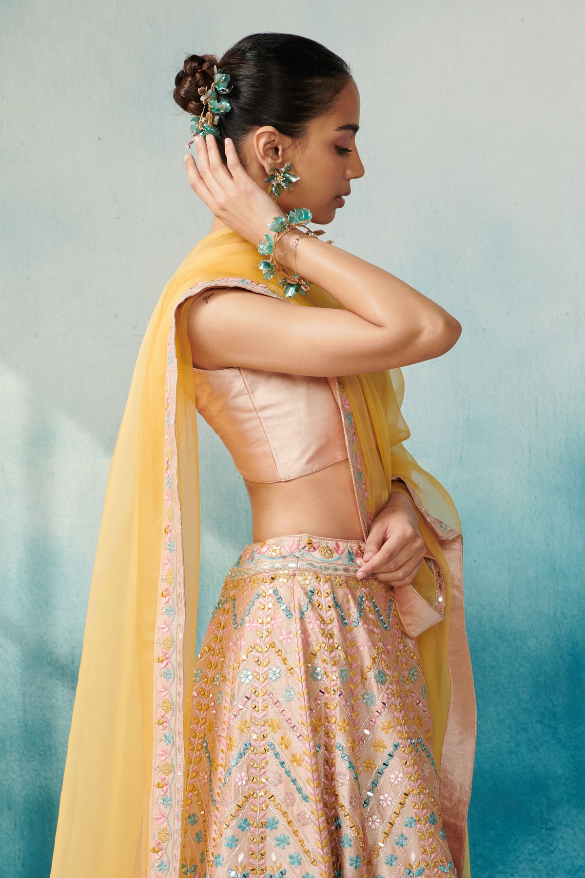 Peach Lehenga Jacket Set