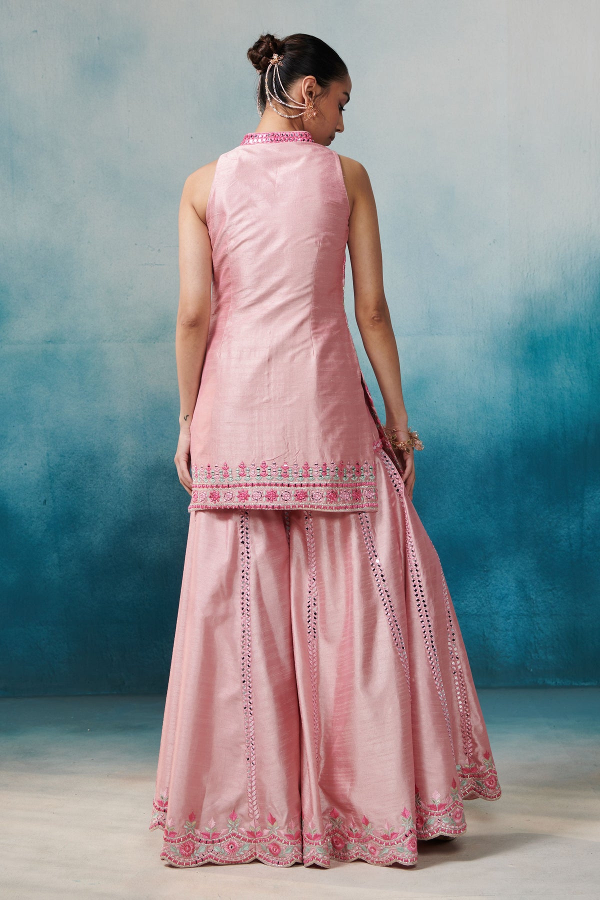 Pink Front Open Kurta Garara Set