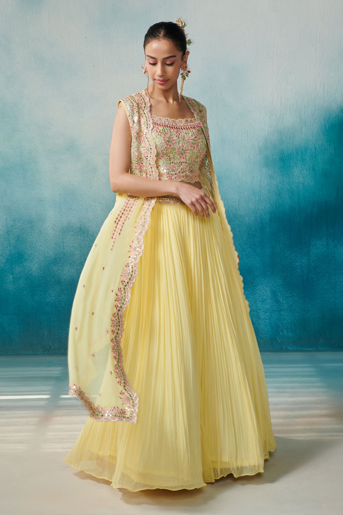 Yellow Lehenga and Cape Set