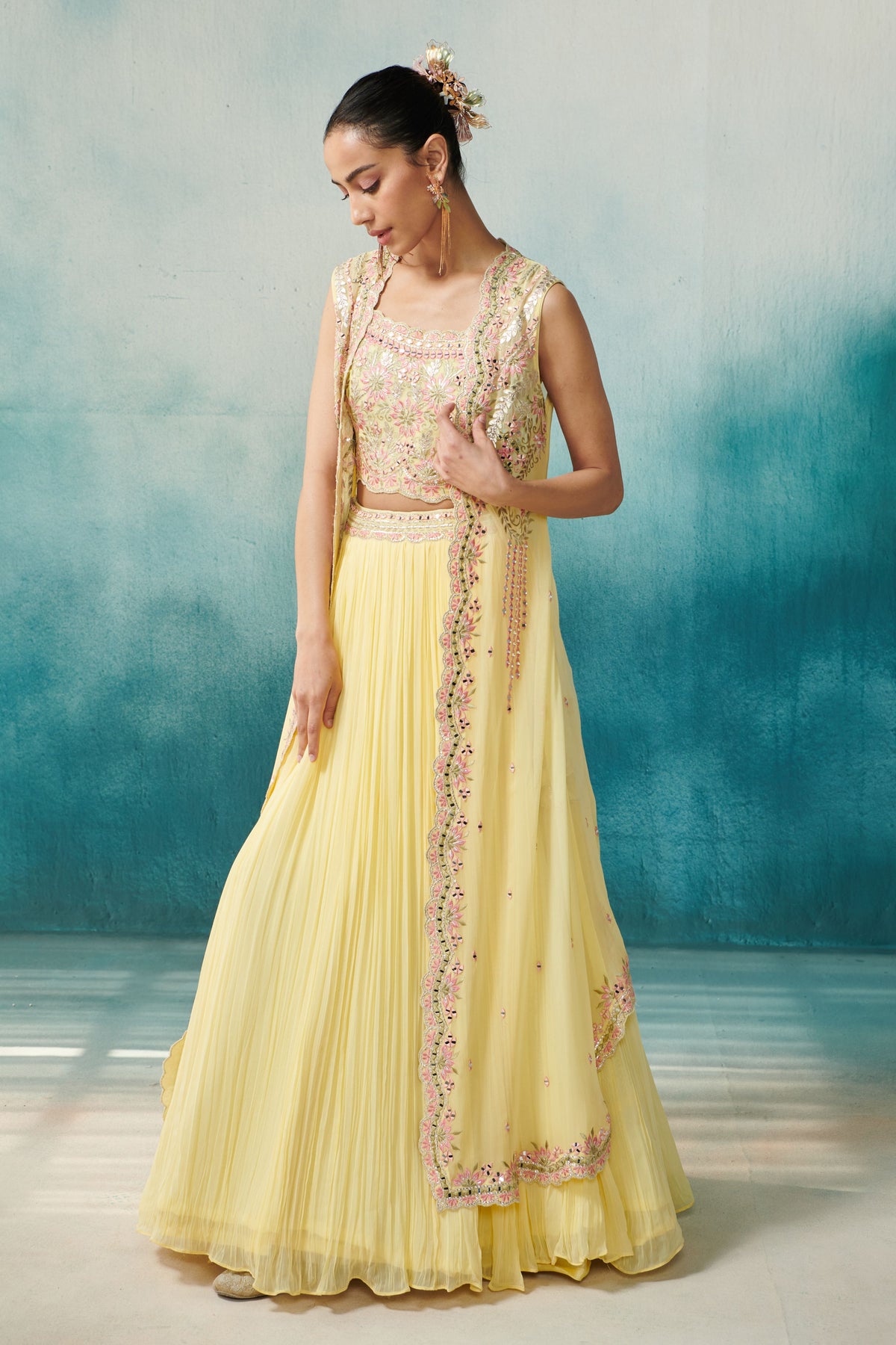 Yellow Lehenga and Cape Set