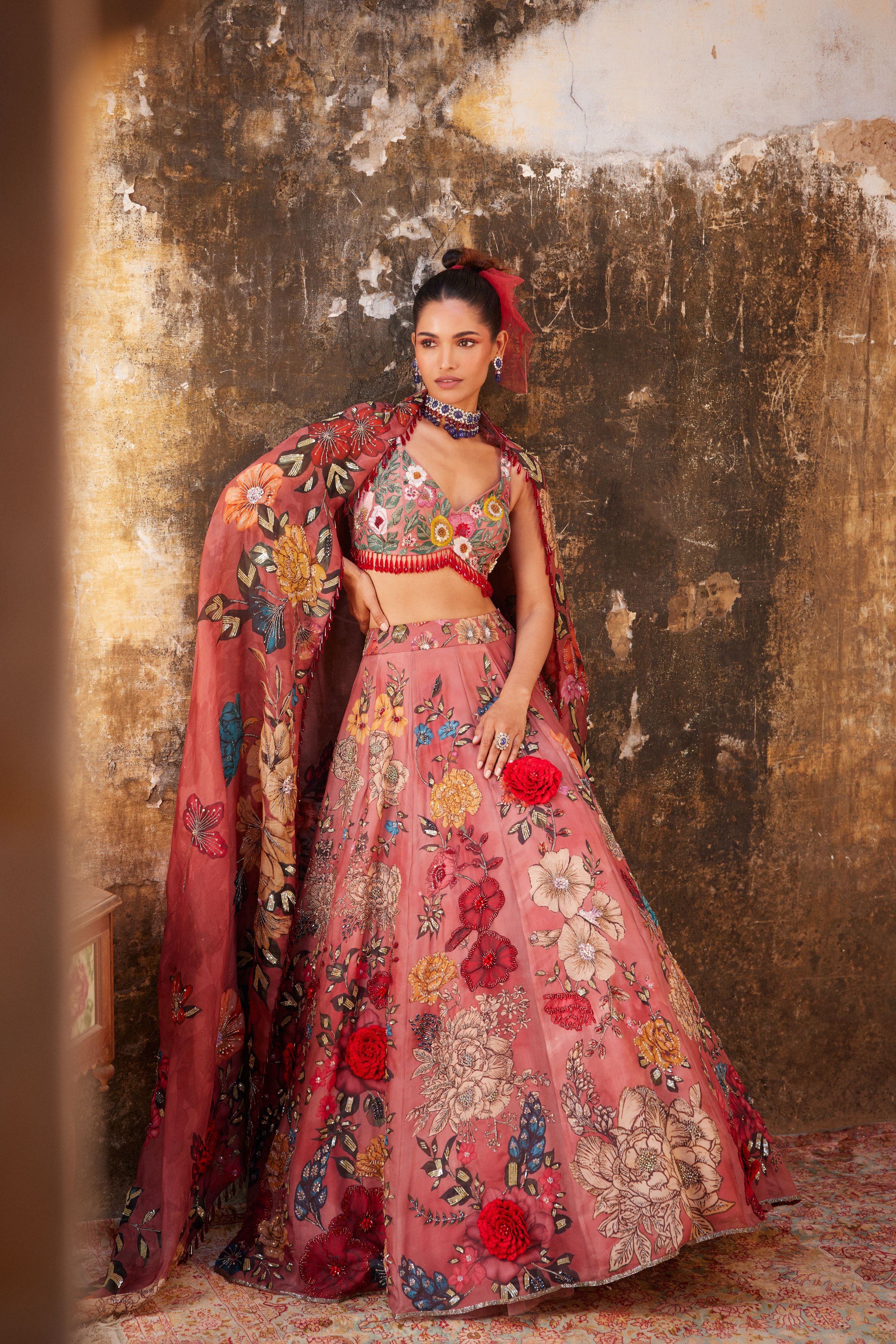 Buy Women's Designer Blue Floral Lehenga Set | Aditi Gupta