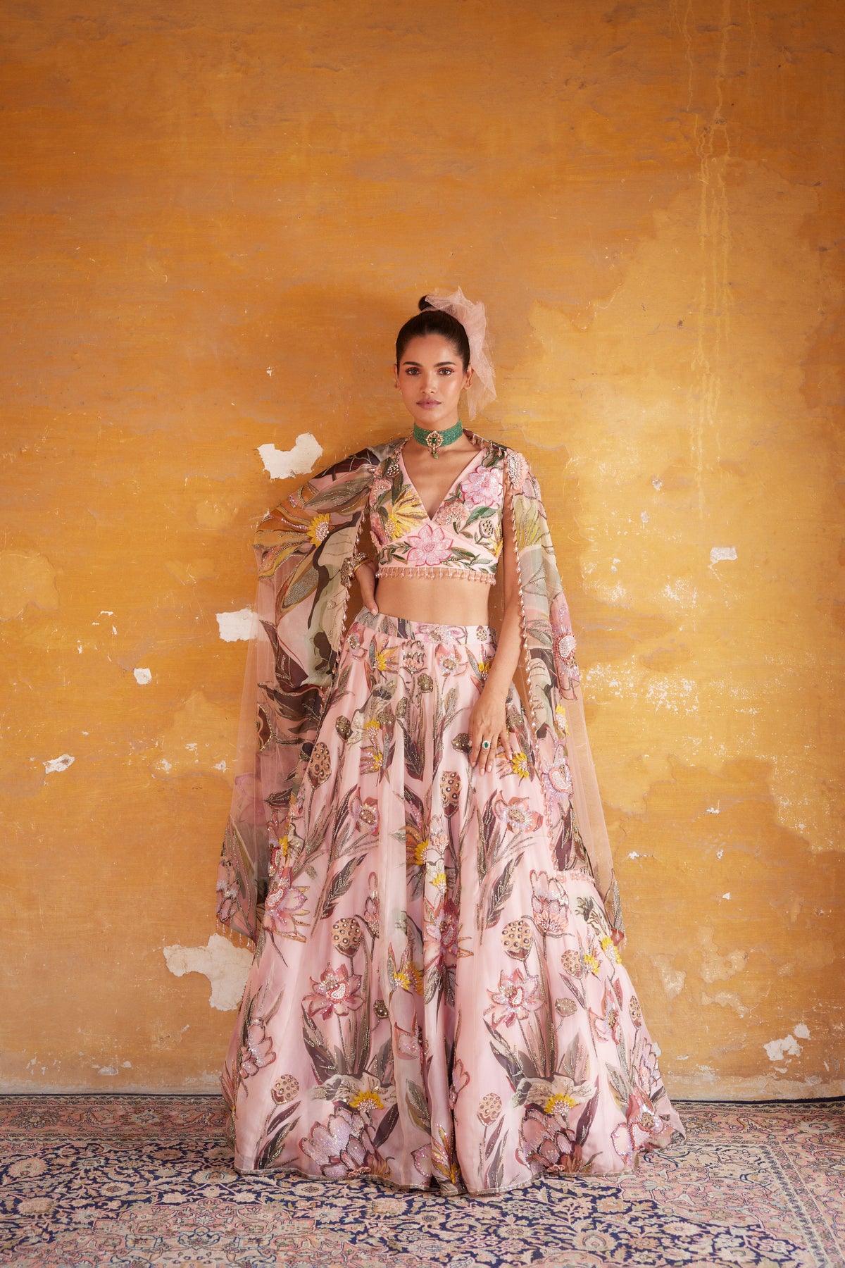 Light Pink Floral Lehenga Set