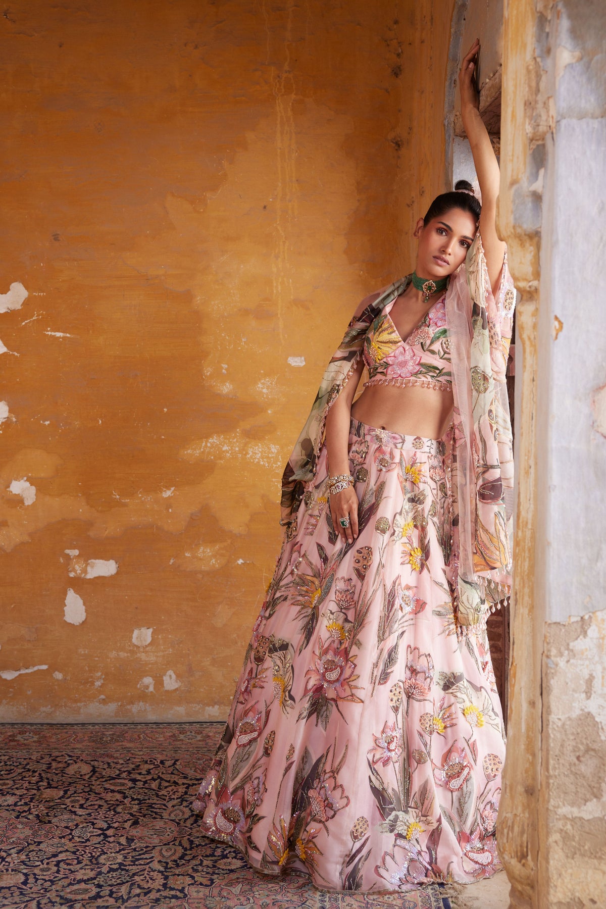 Light Pink Floral Lehenga Set