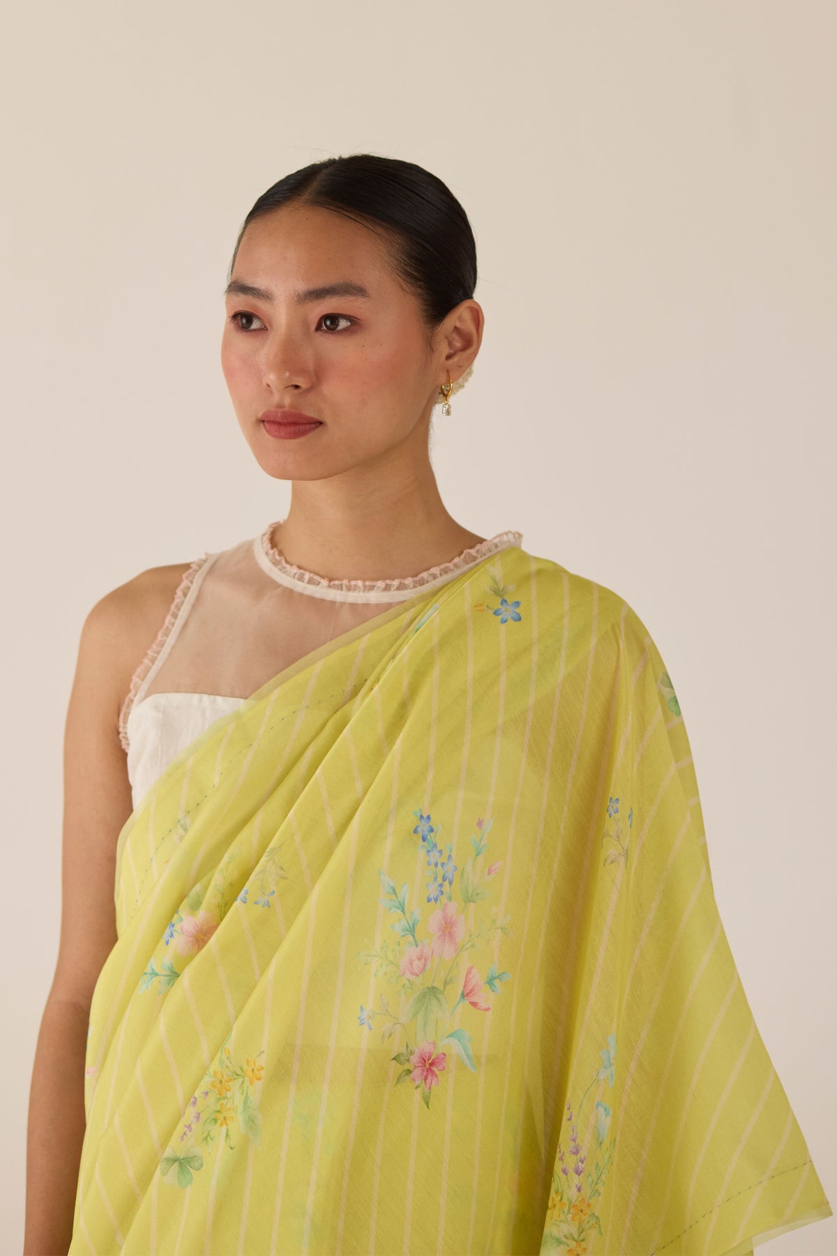 Yellow Wildflower Bunch Silk and Cotton Chanderi Sari