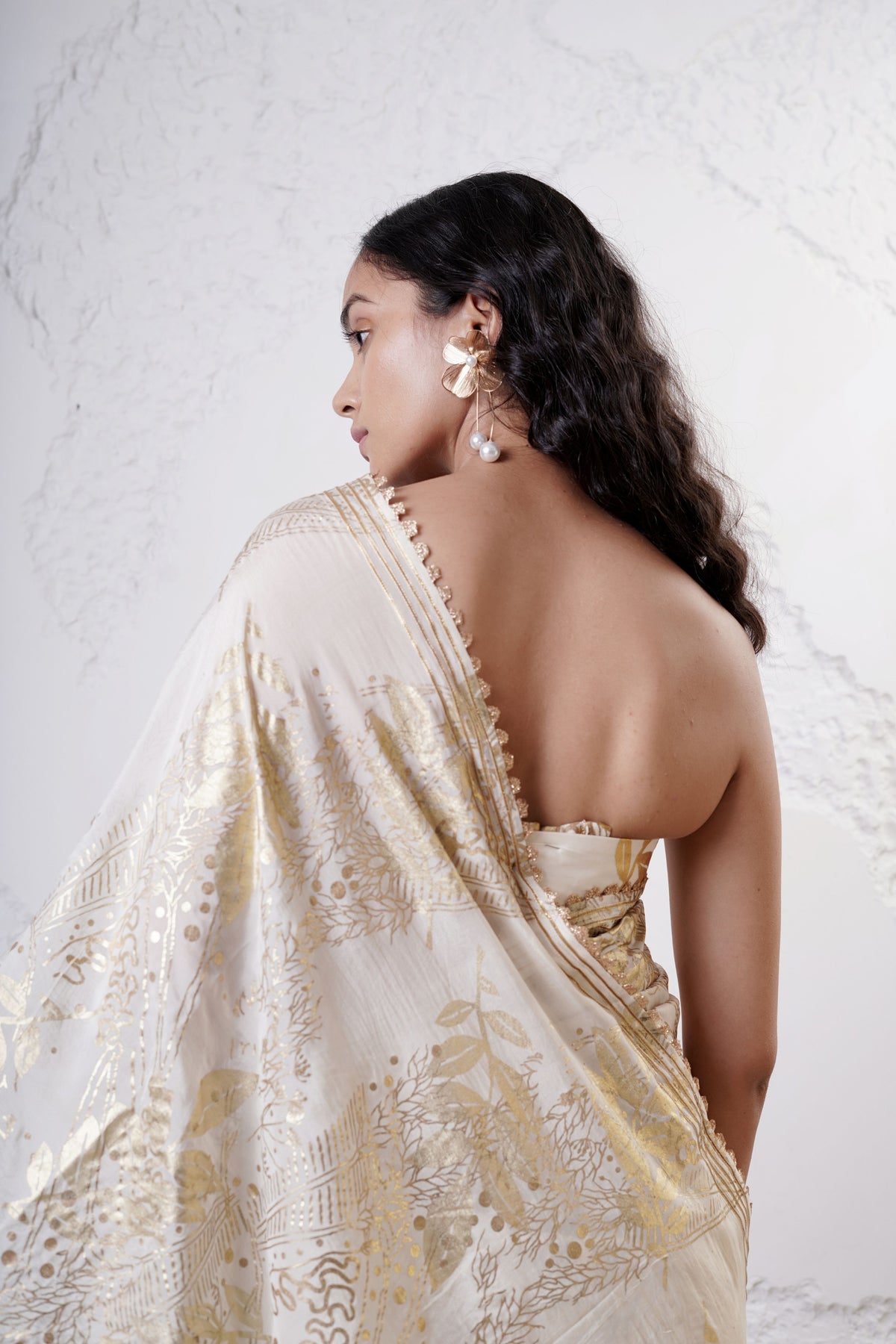 Ivory Foil Jaal Saree Set