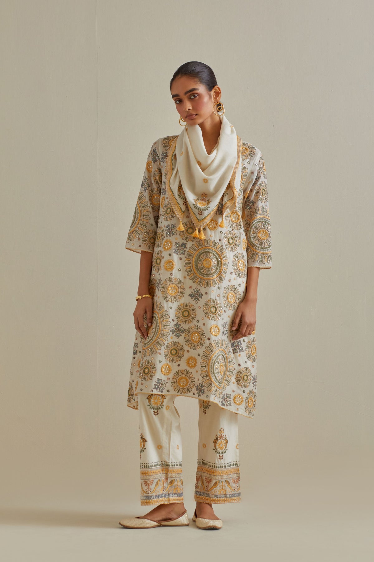 Yellow and Off White Kurta Set