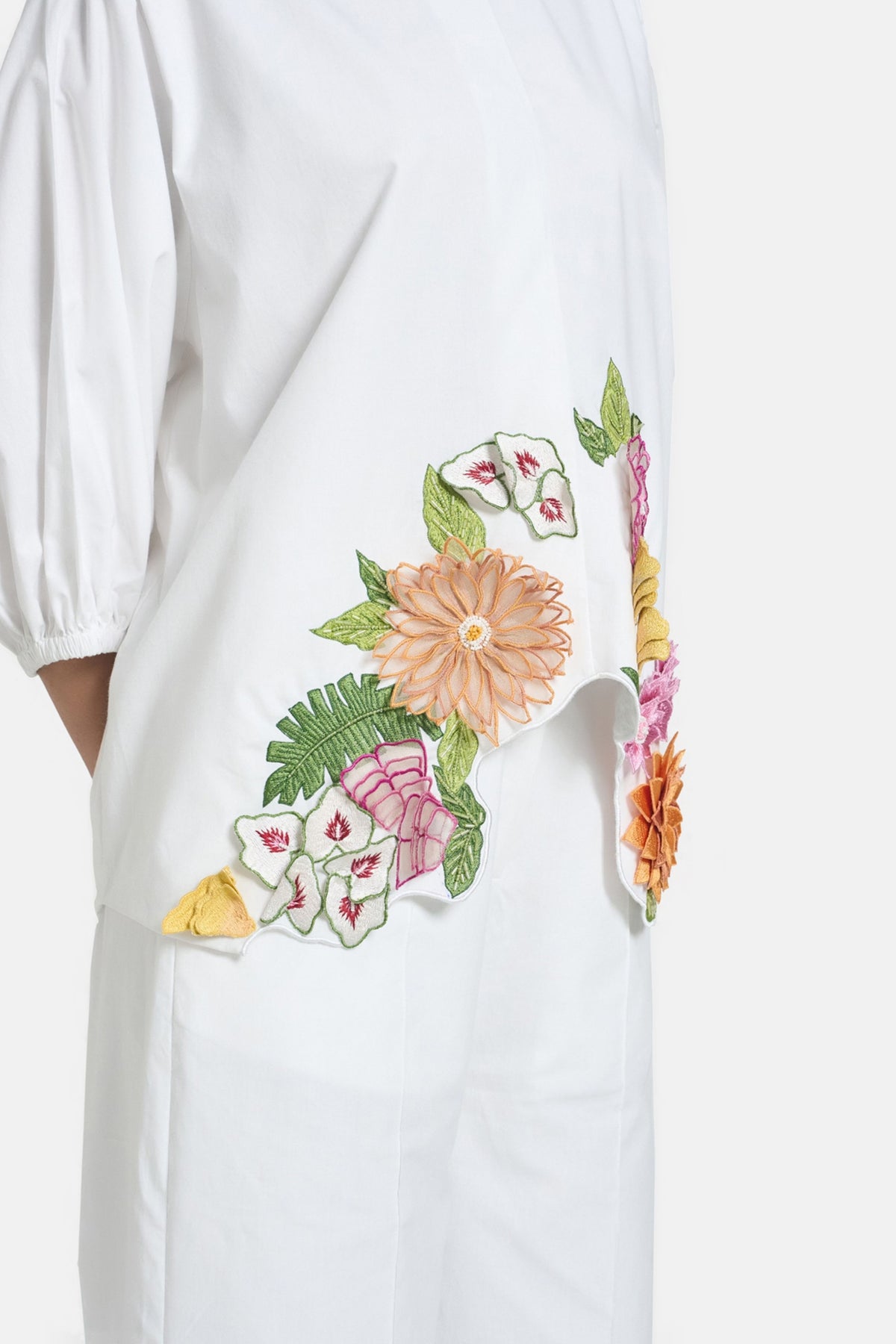 White 3d Flower Summer Shirt