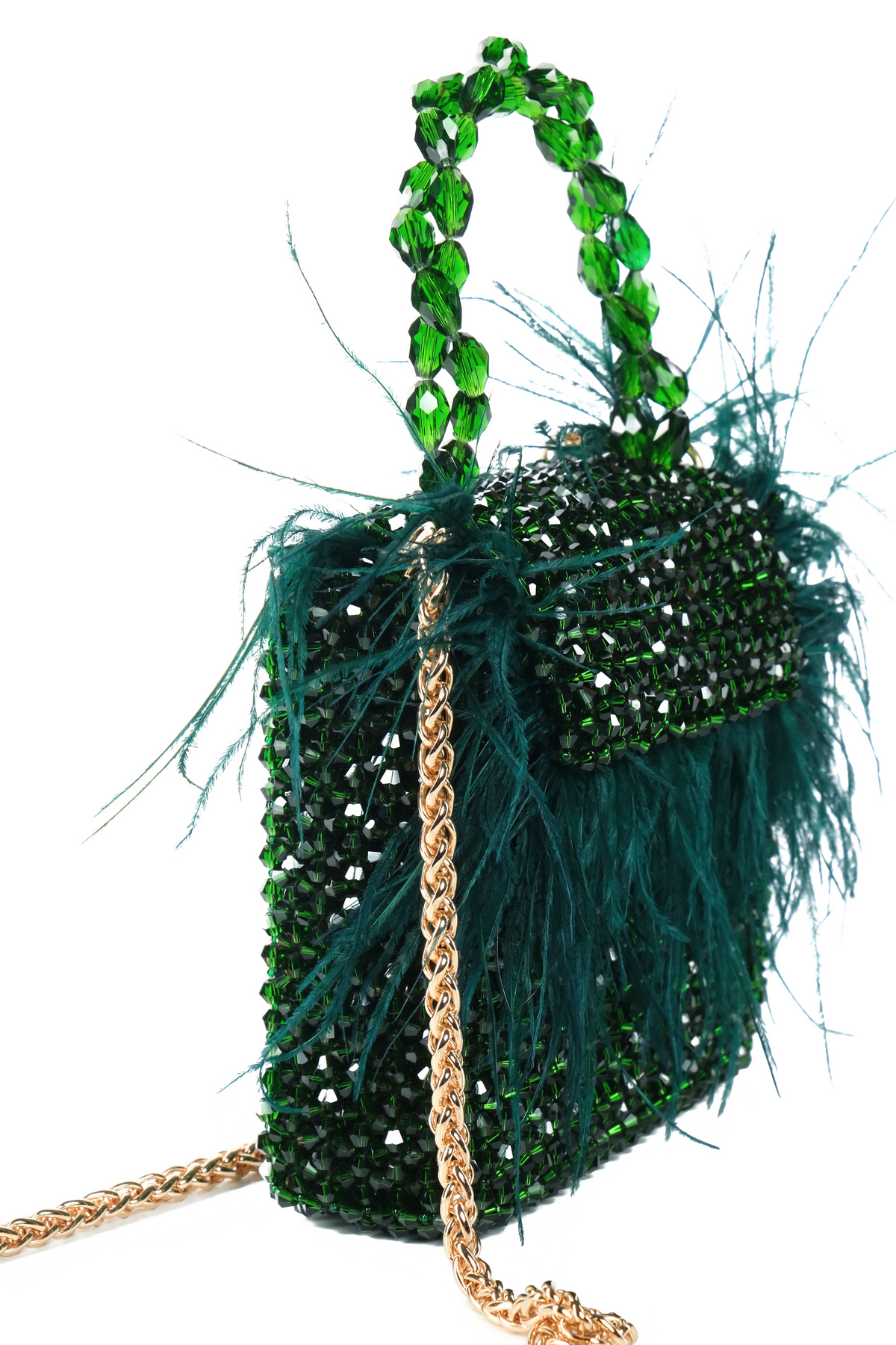 Natali Green Mini Bag With Feathers