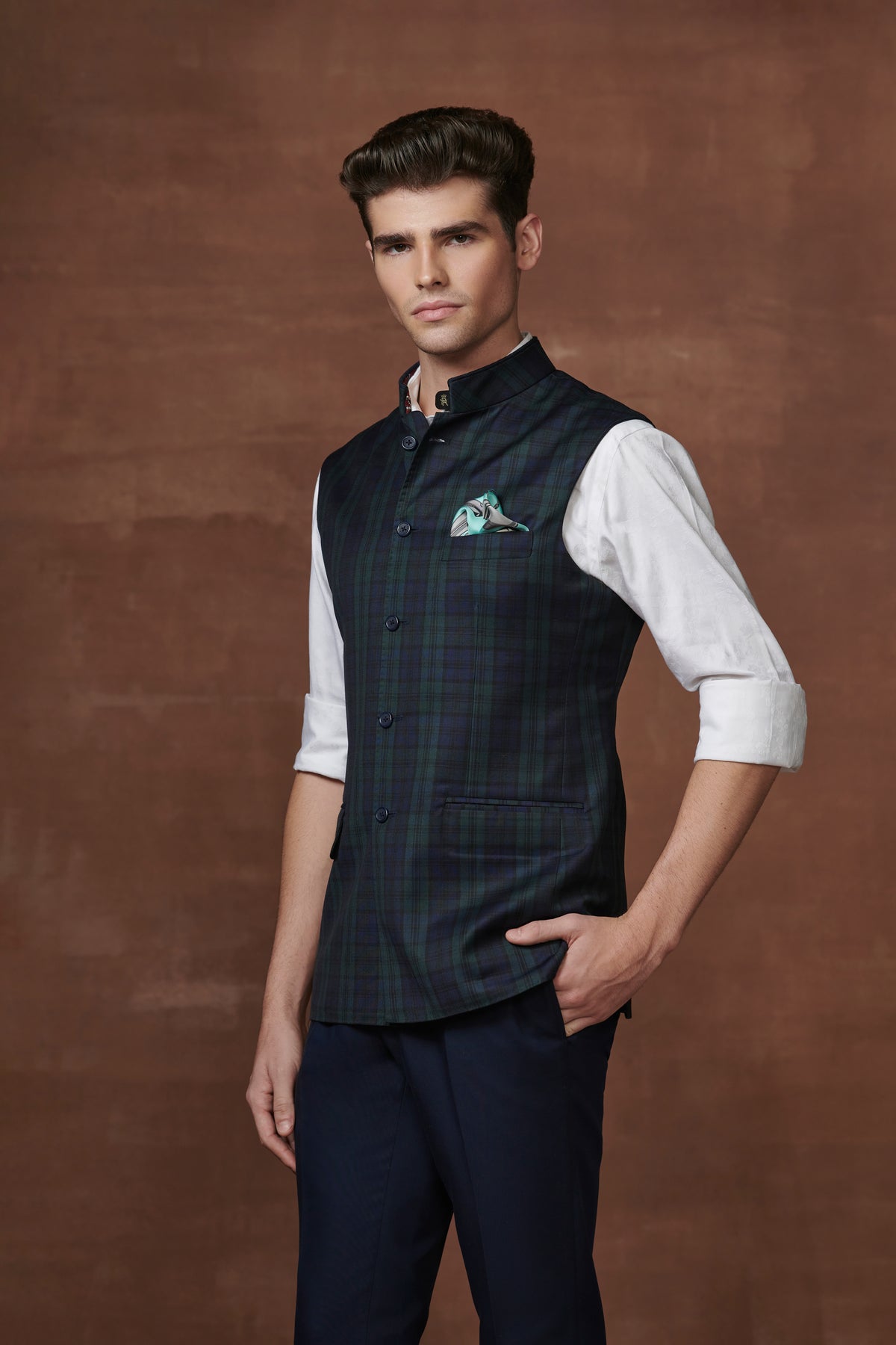 Black Checkered Elegance Waistcoat