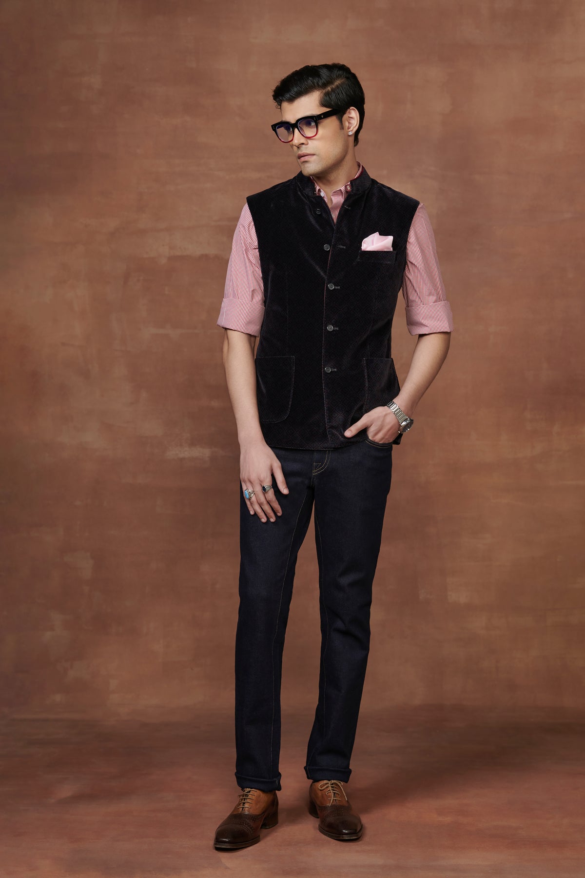 Piped Allure Black Velour Waistcoat