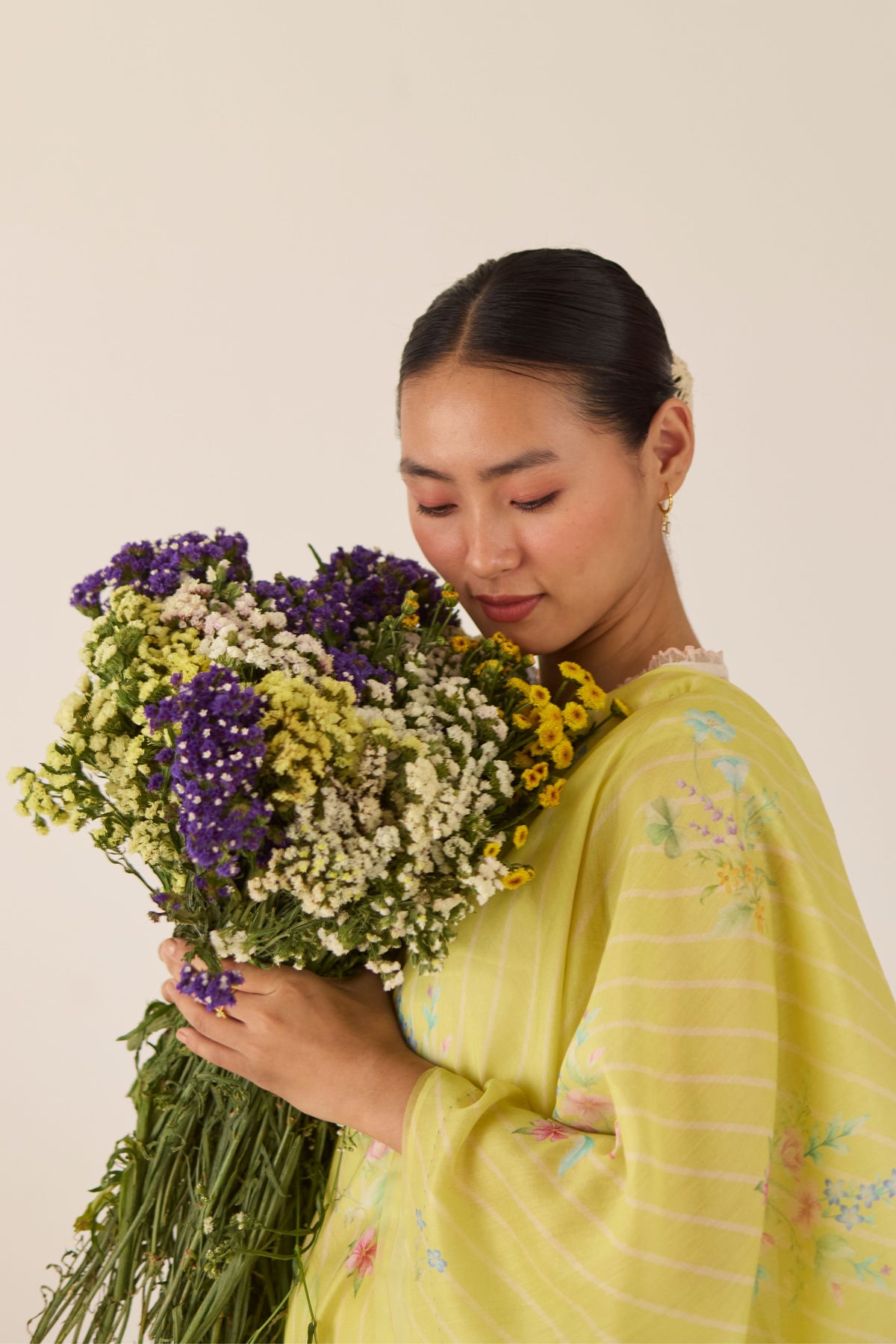 Yellow Wildflower Bunch Silk and Cotton Chanderi Sari