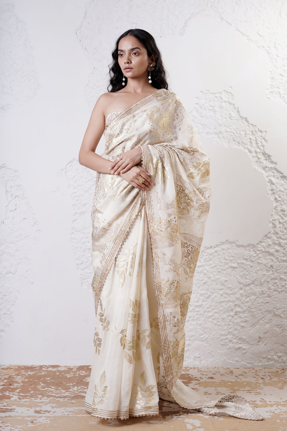 Ivory Foil Jaal Saree Set