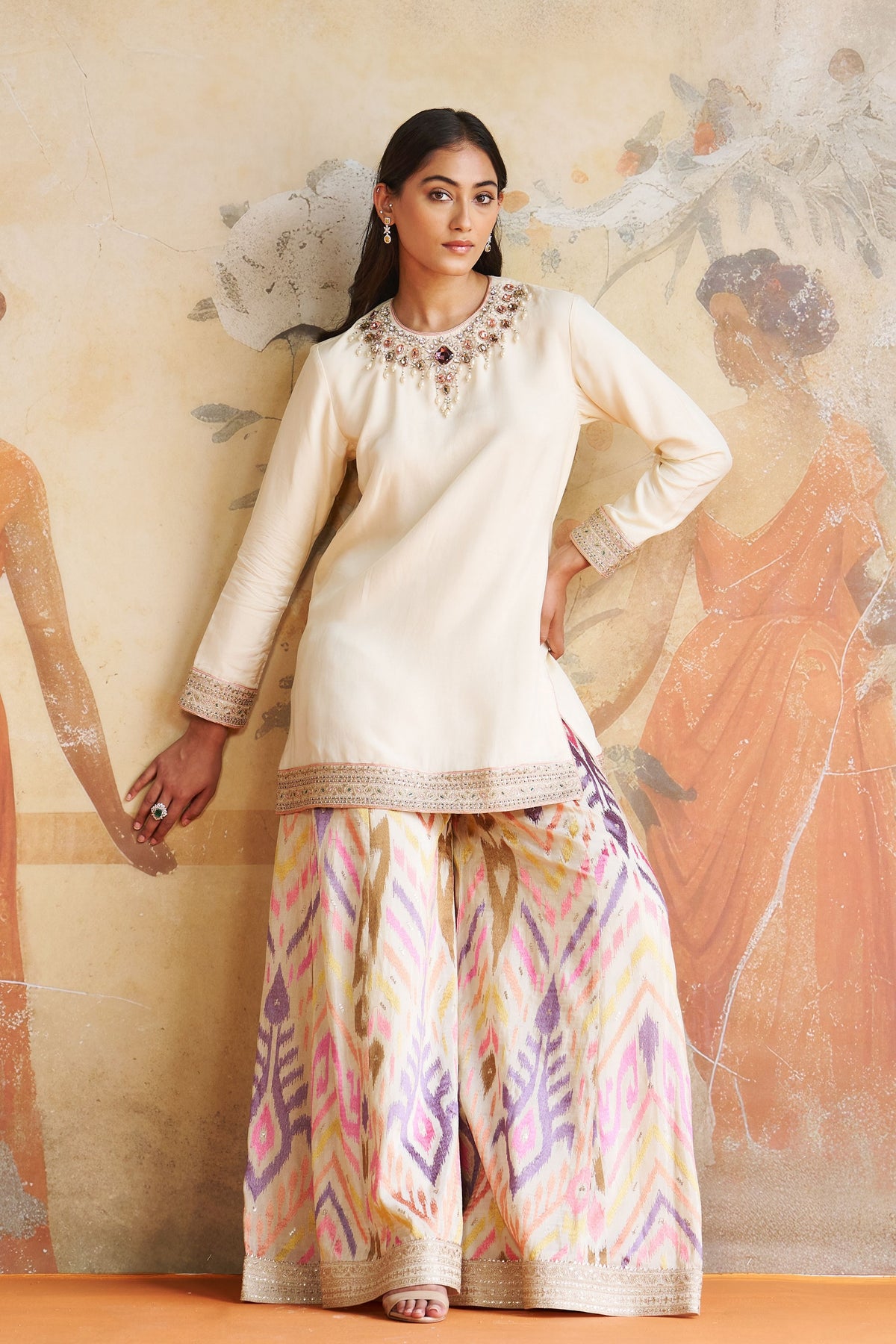 Jewelled Ivory Short Kurta Set