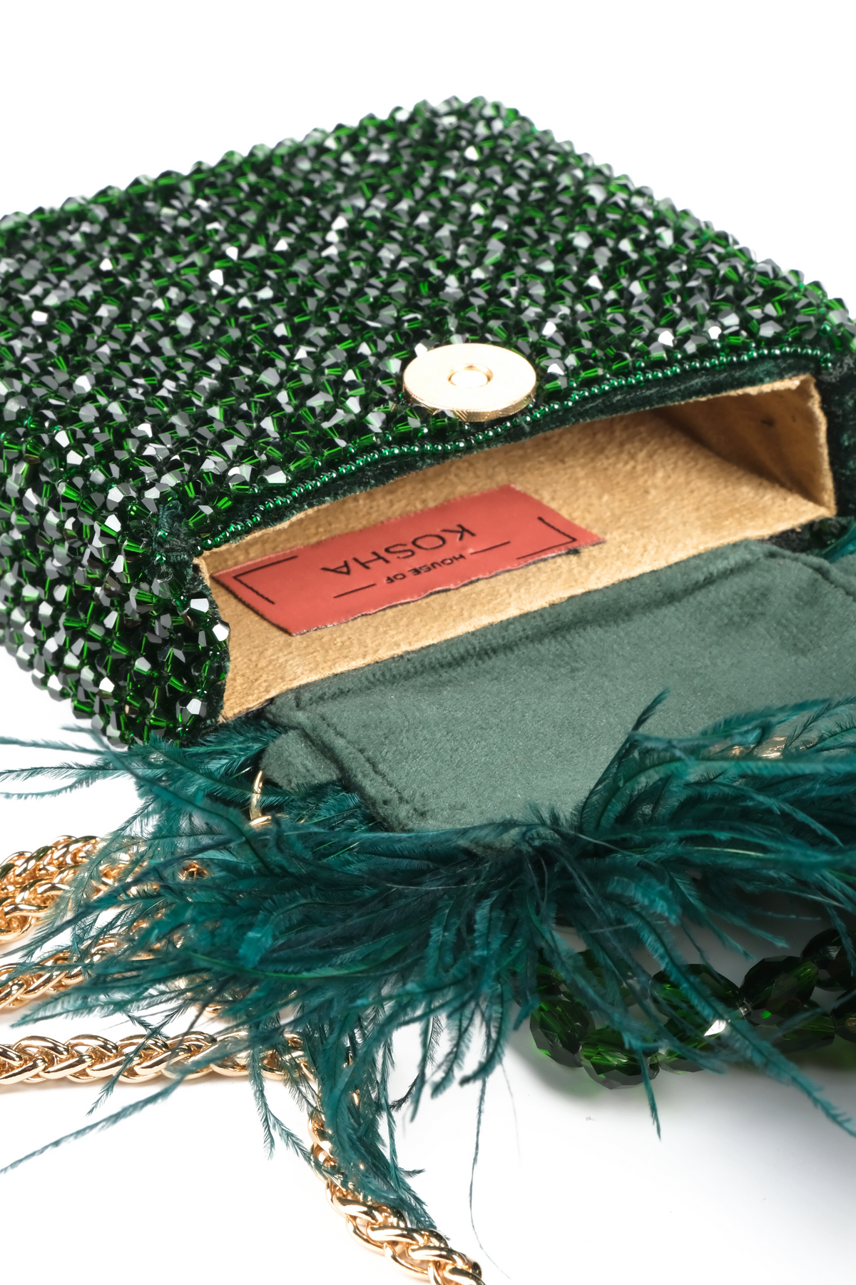 Natali Green Mini Bag With Feathers