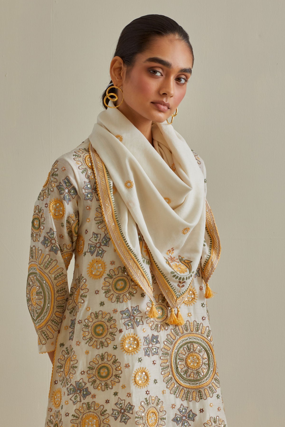 Yellow and Off White Kurta Set