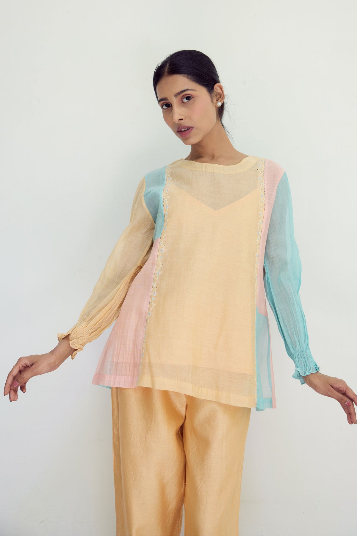 Multicolor Blocked Chanderi Top