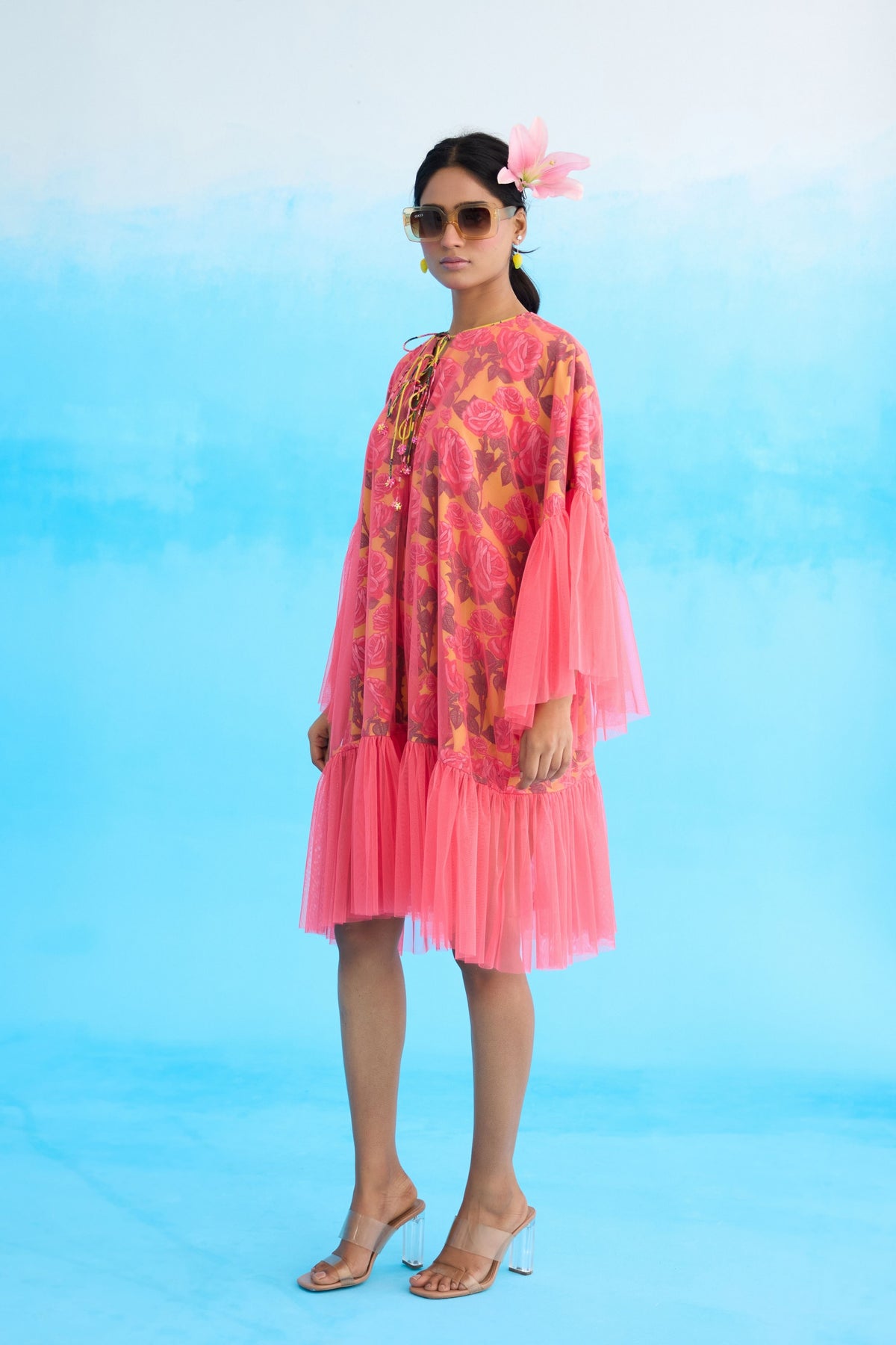 Mithai Pink Rose Printed Frill Dress