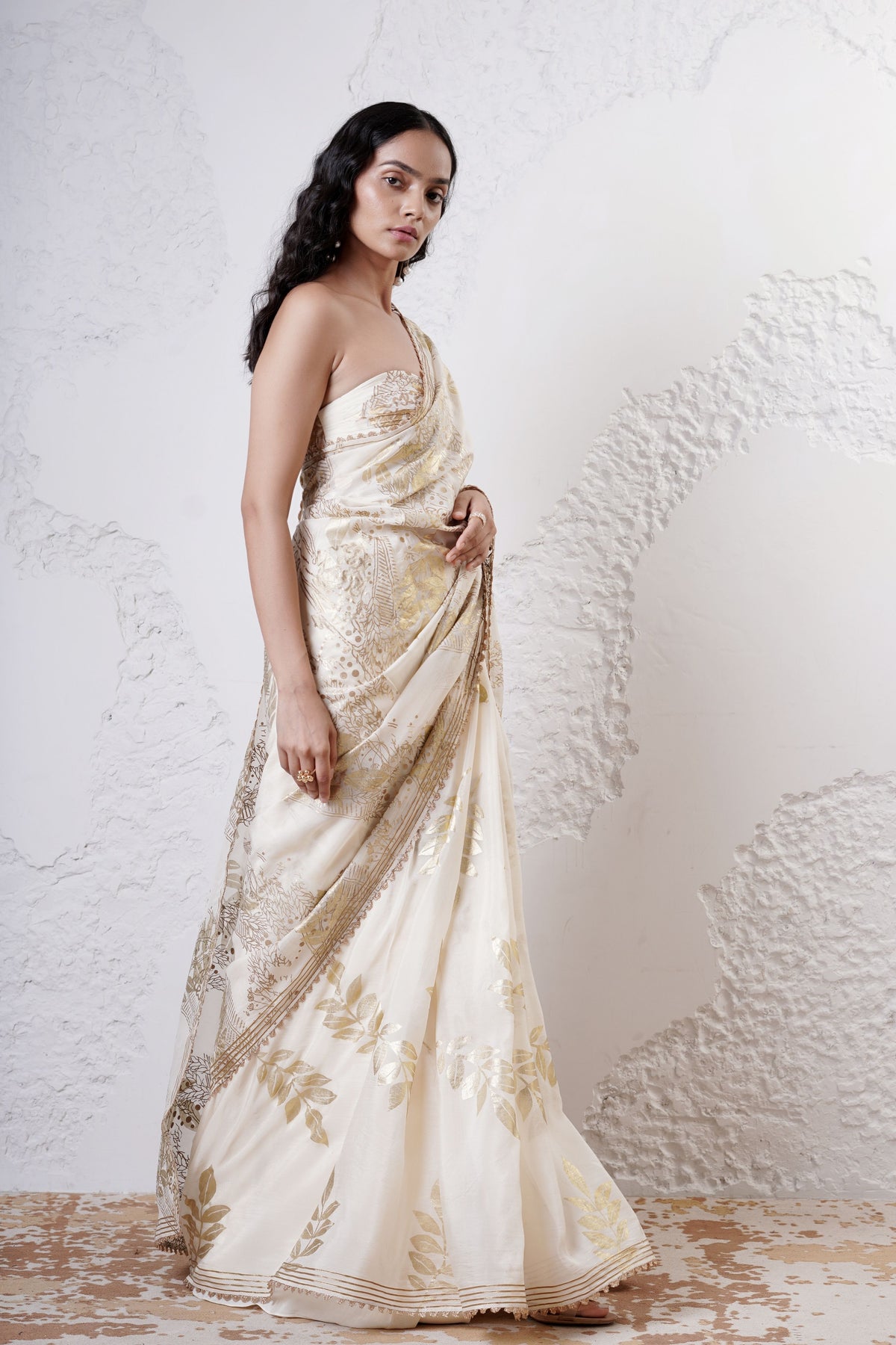 Ivory Foil Jaal Saree Set