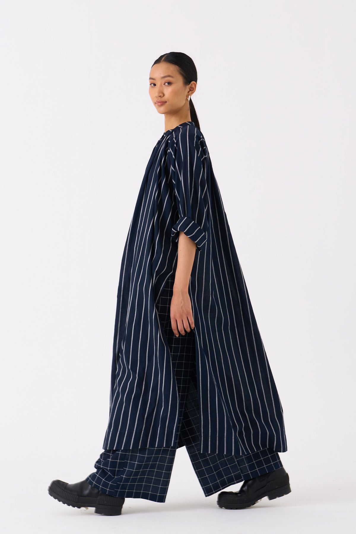 Gather Neck Black Shirt Co-ord