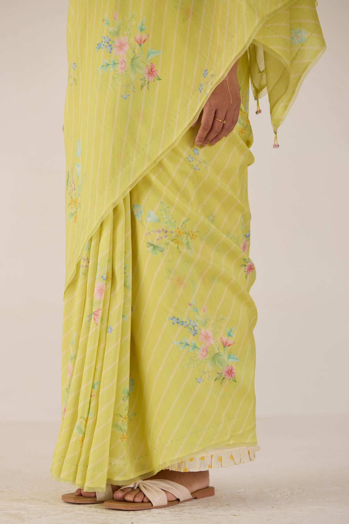 Yellow Wildflower Bunch Silk and Cotton Chanderi Sari