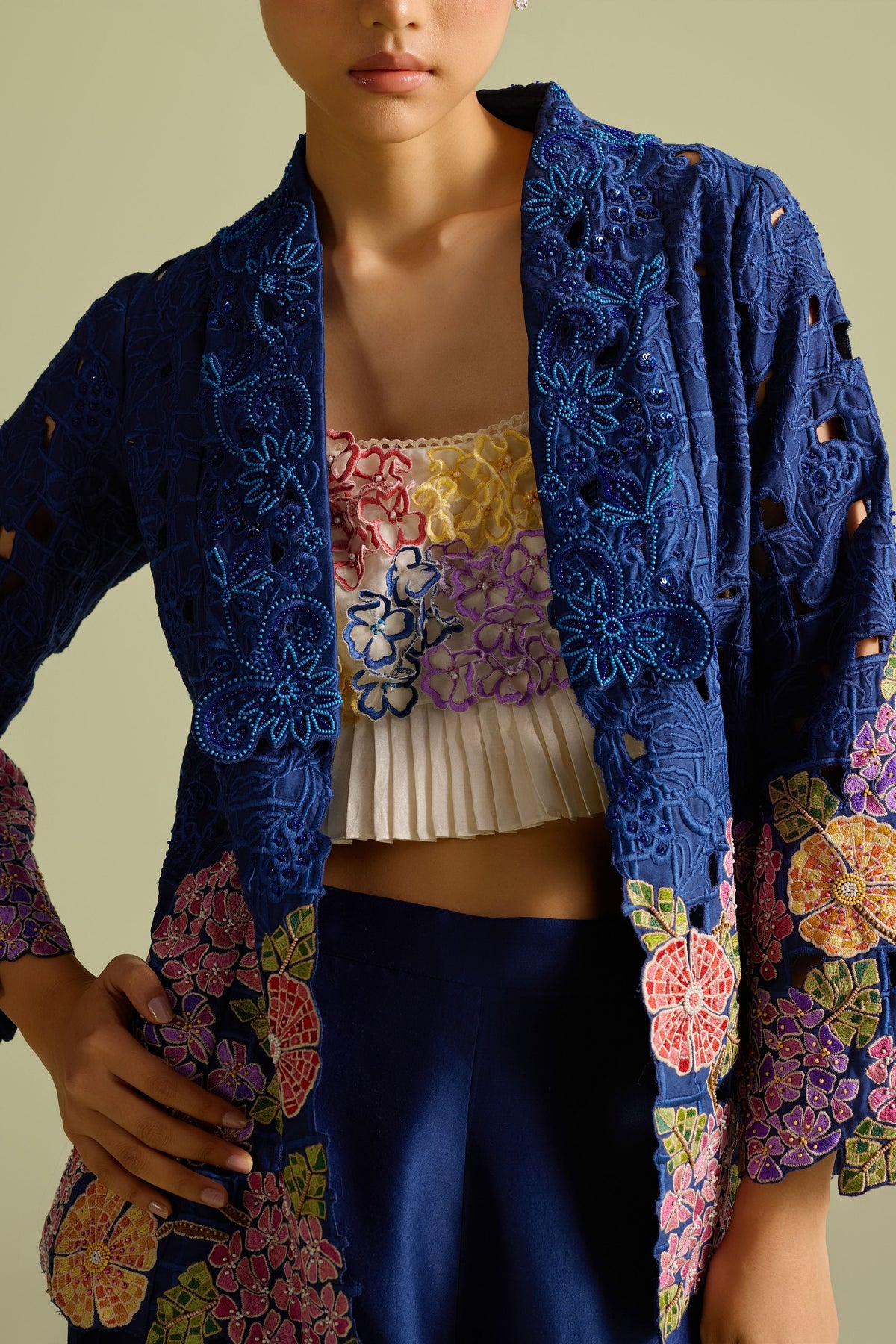 Indigo Hydrangea Flared Jacket