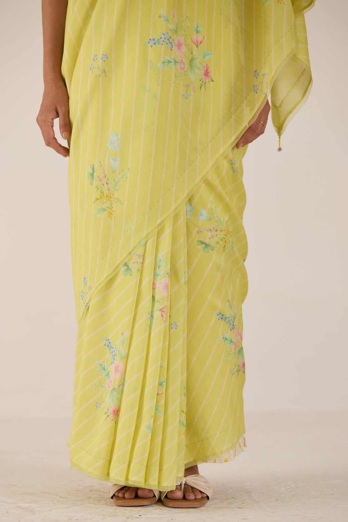 Yellow Wildflower Bunch Silk and Cotton Chanderi Sari