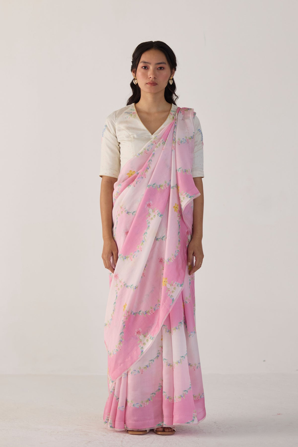 Pink Gulmarg Mulberry Organza Silk Sari