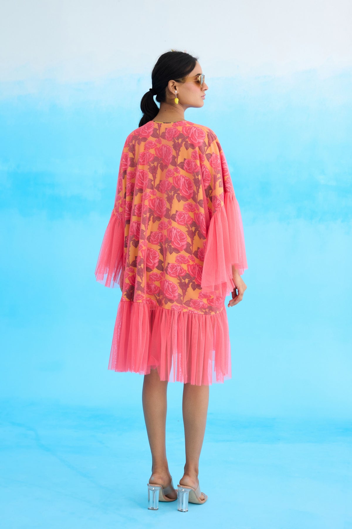 Mithai Pink Rose Printed Frill Dress