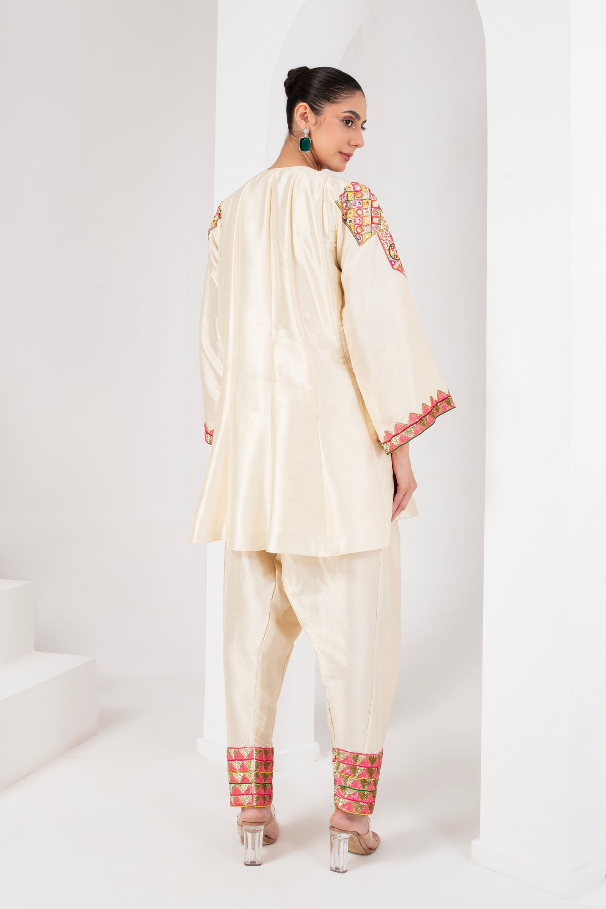 Ivory Embellished Short Kurta Set