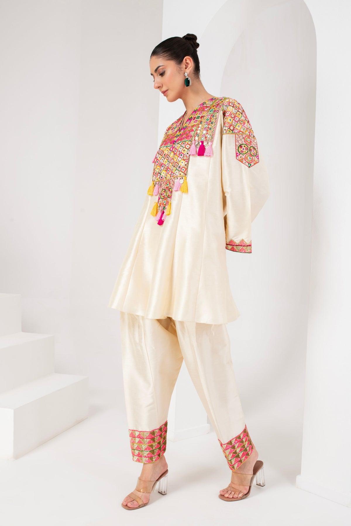 Ivory Embellished Short Kurta Set