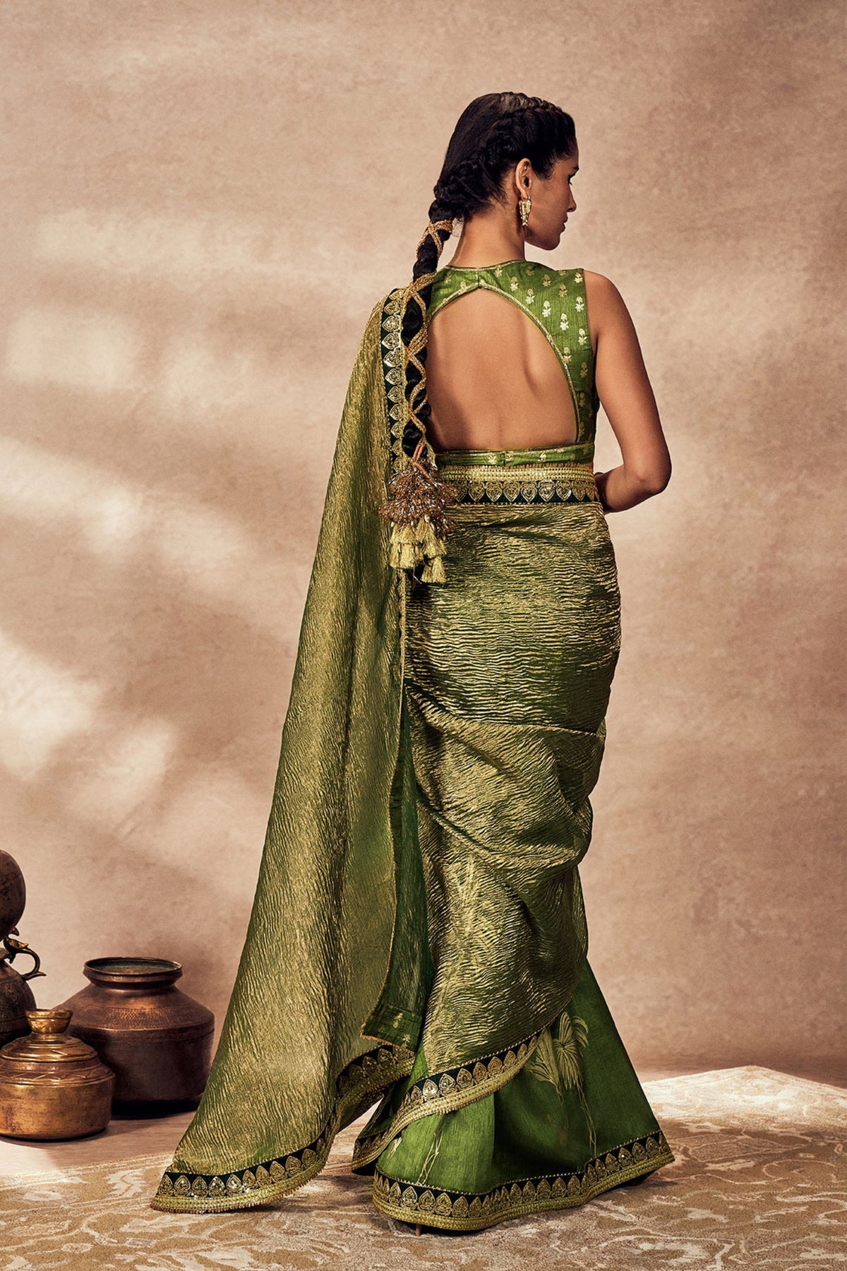 Green Palm Blooms Tissue Saree