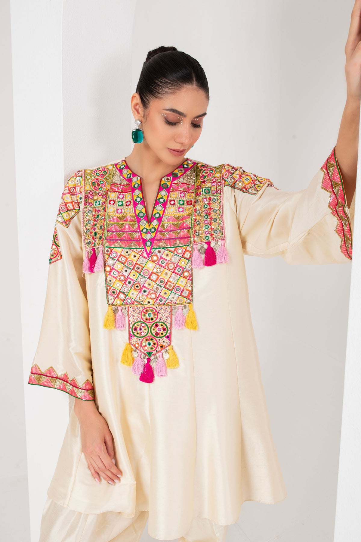 Ivory Embellished Short Kurta Set