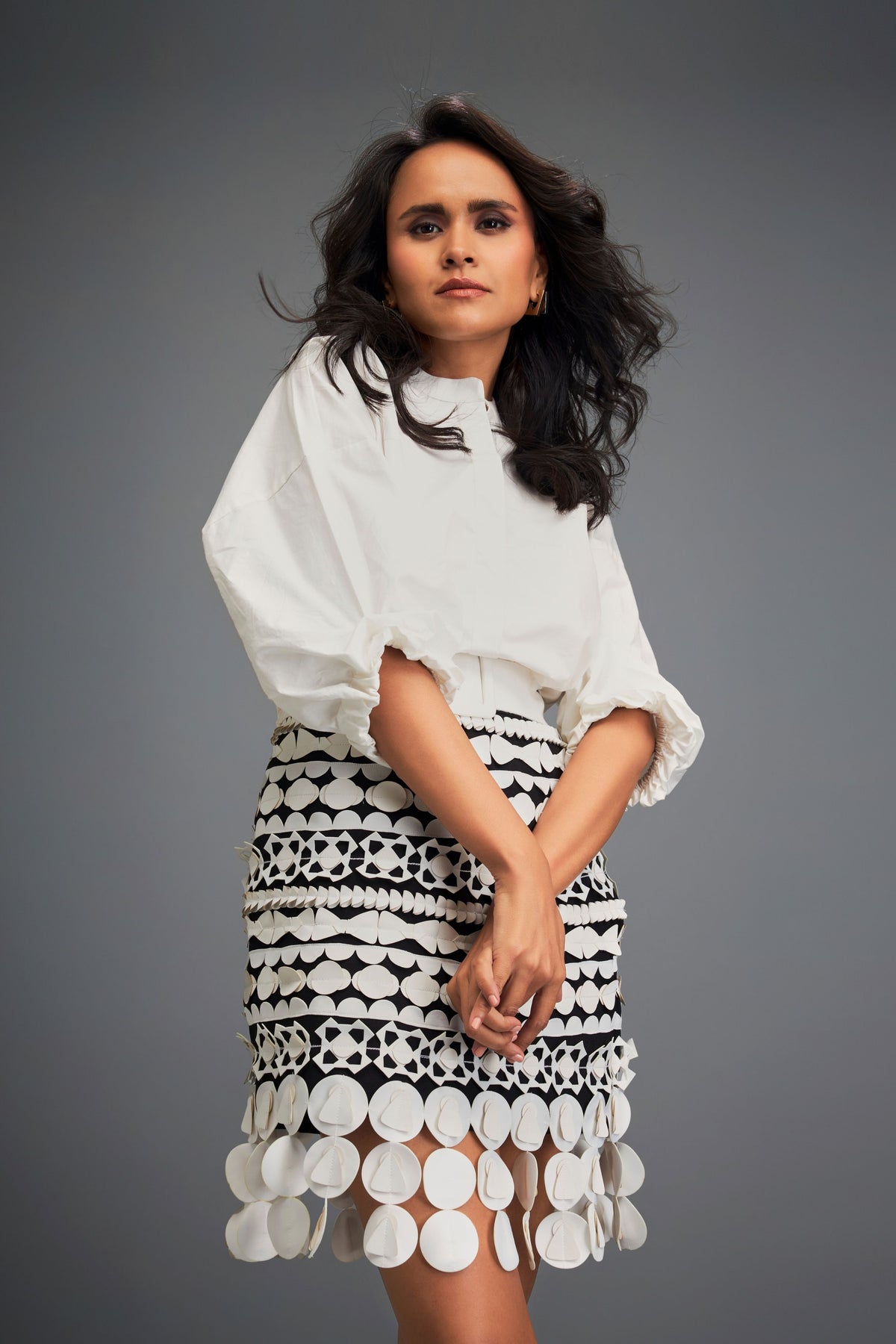 White Geometric Top and Skirt