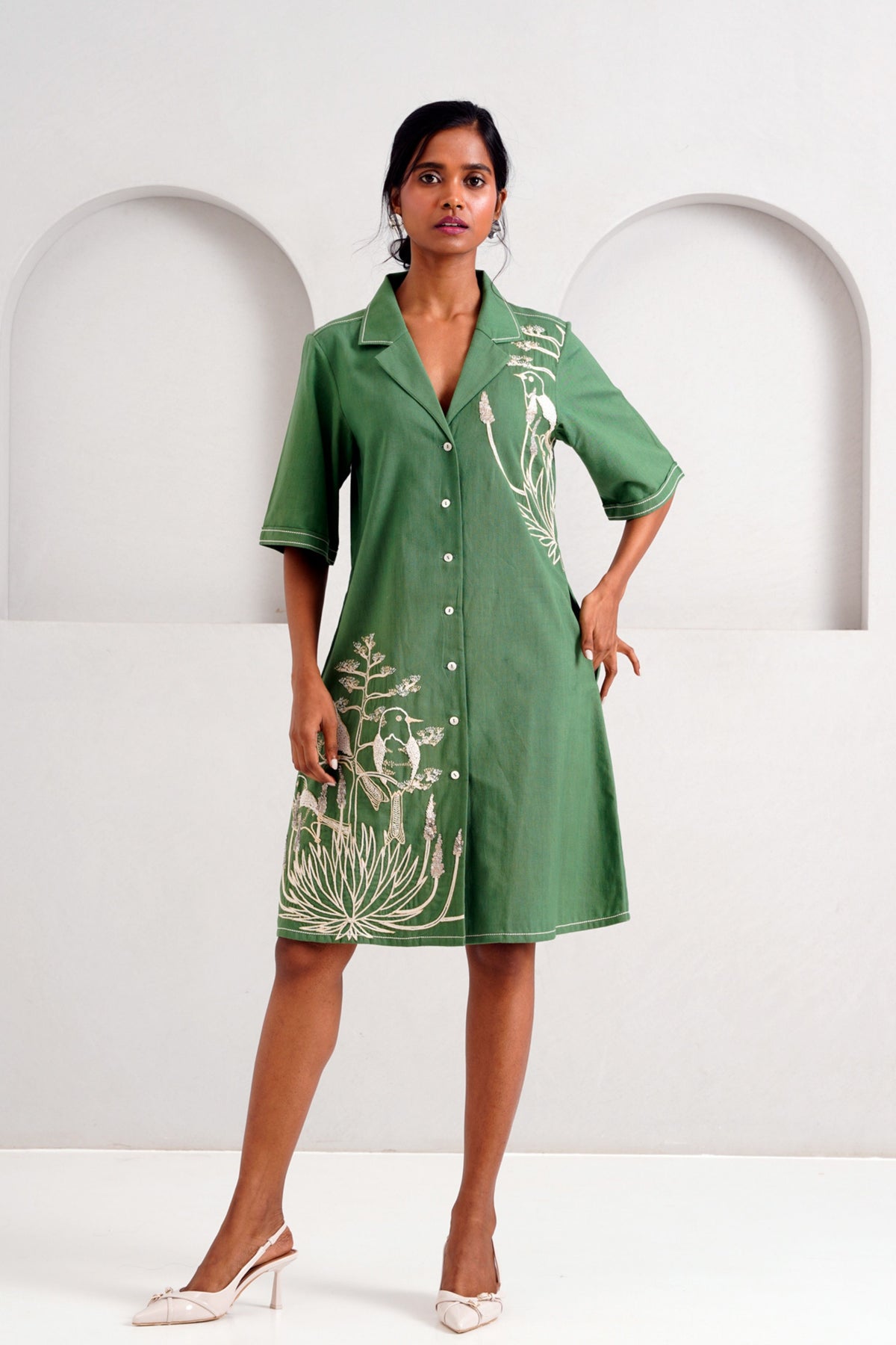 Embroidered Shirt Dress