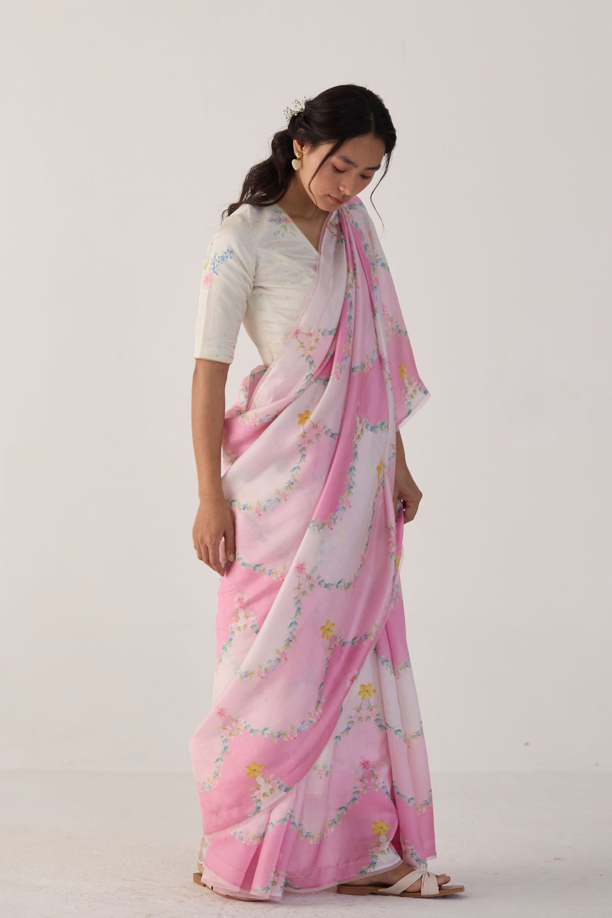 Pink Gulmarg Mulberry Organza Silk Sari