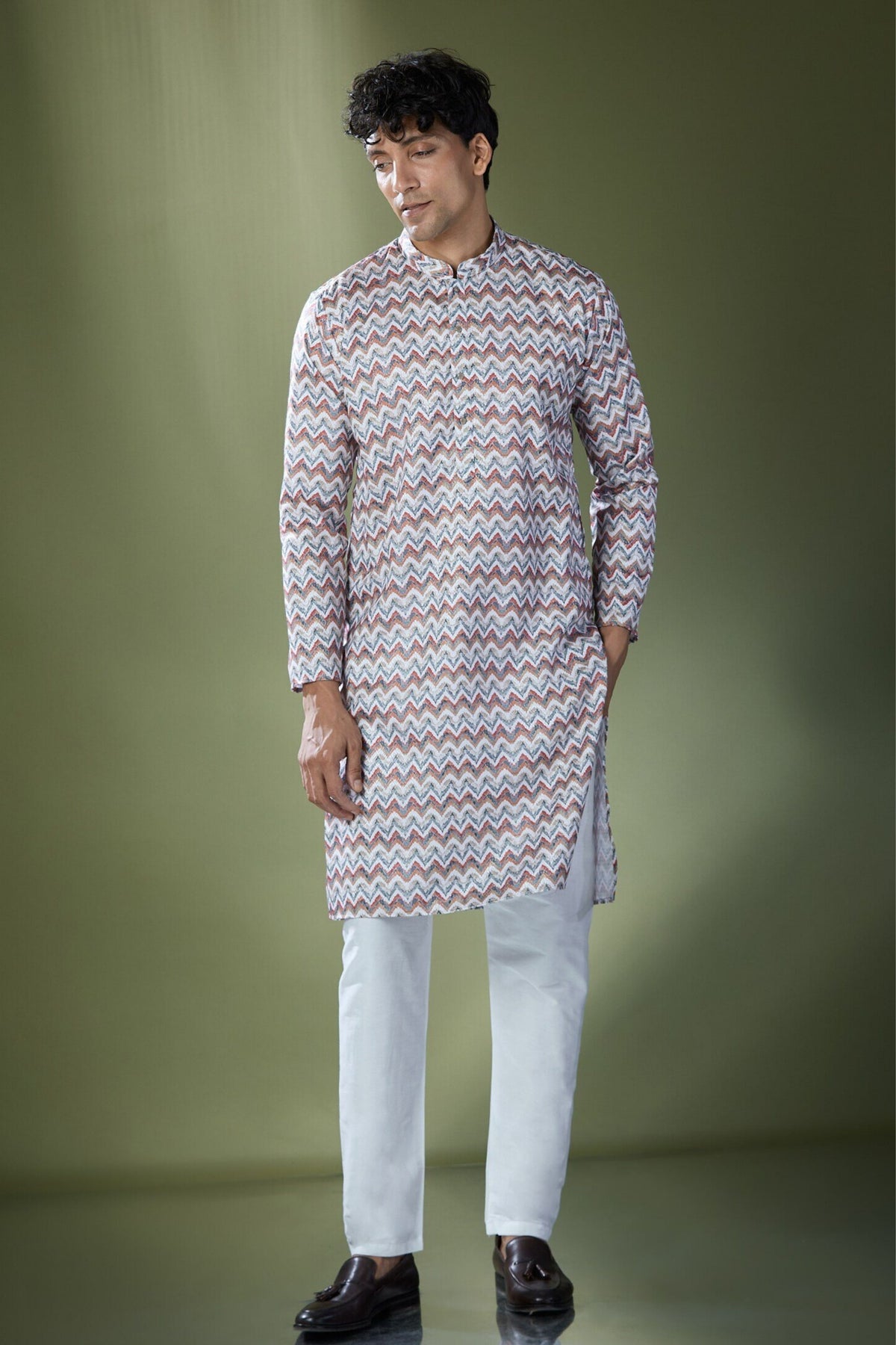 Multi Coloured Chevron Printed Kurta Set